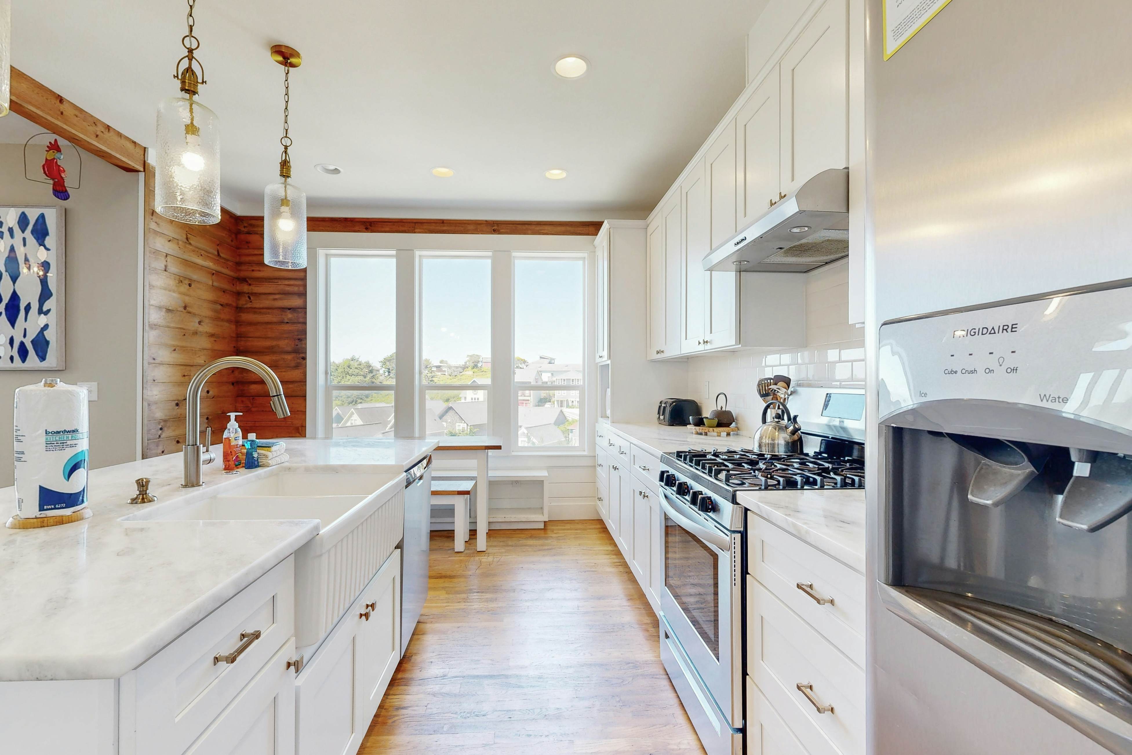 Ocean-view home in Olivia Beach with decks, fireplaces & pool access - dogs ok