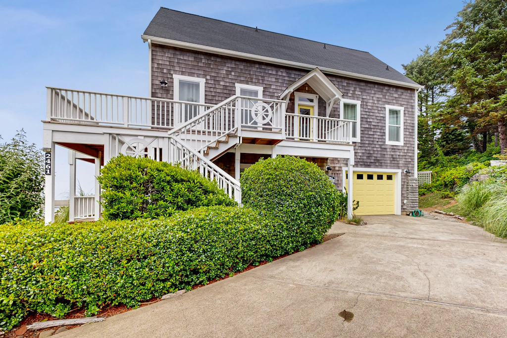 Ocean view home with hot tub game room furnished deck and fireplaces