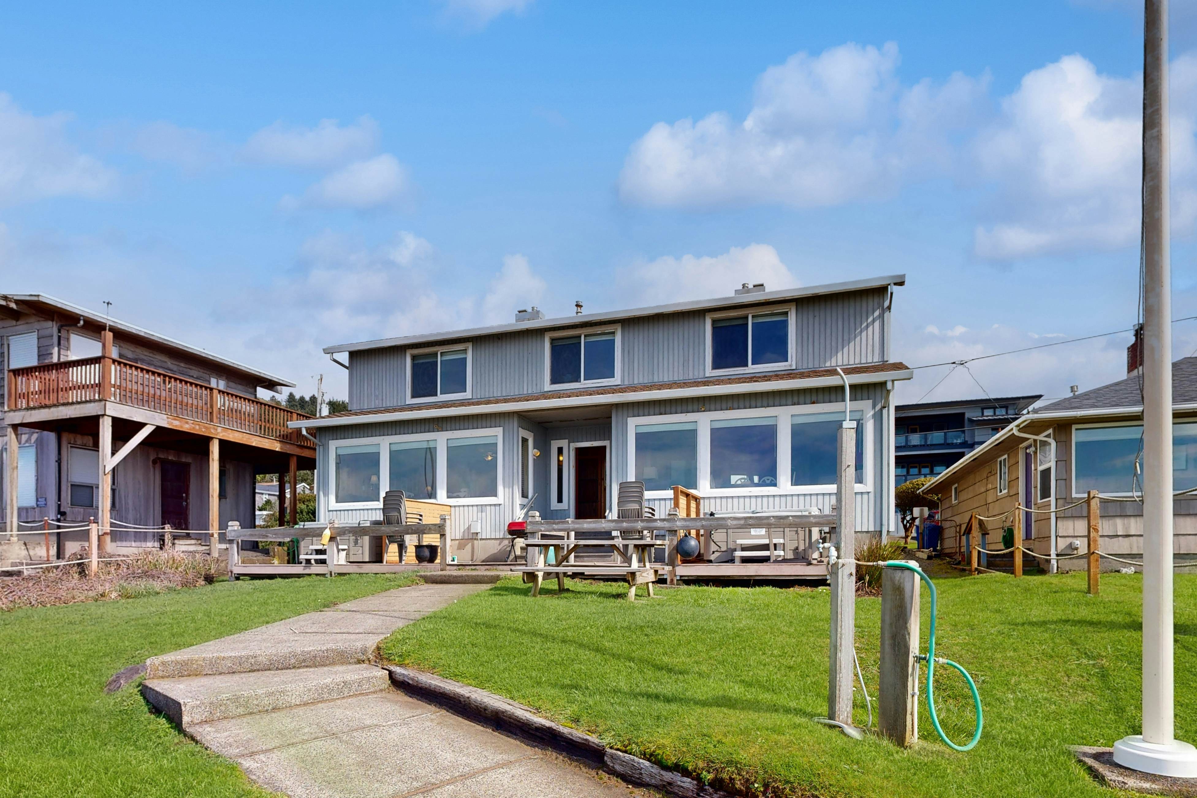 Beachfront ocean-view duplex with private beach, hot tub, grill, outdoor shower