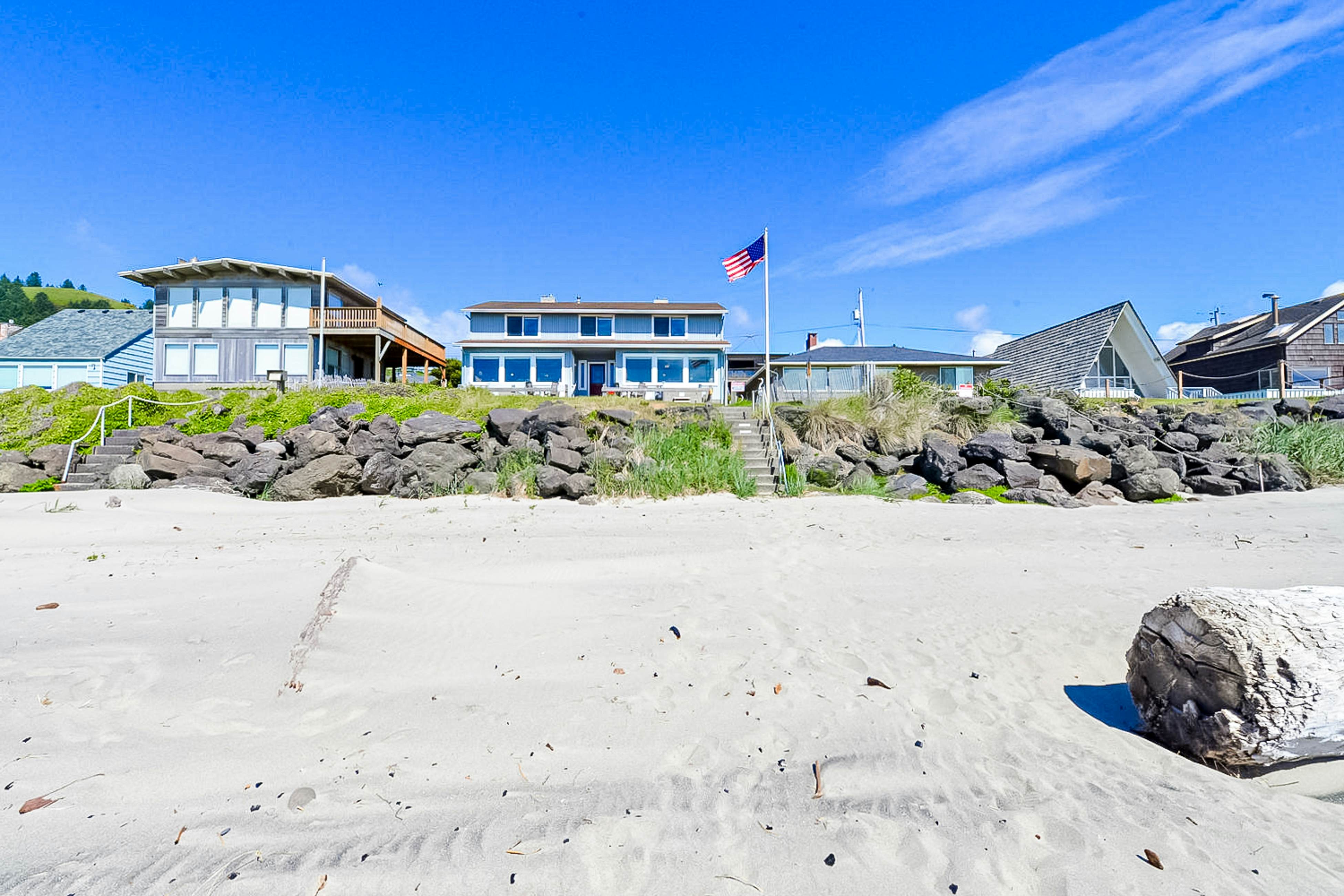 Beachfront ocean-view duplex with private beach, hot tub, grill, outdoor shower