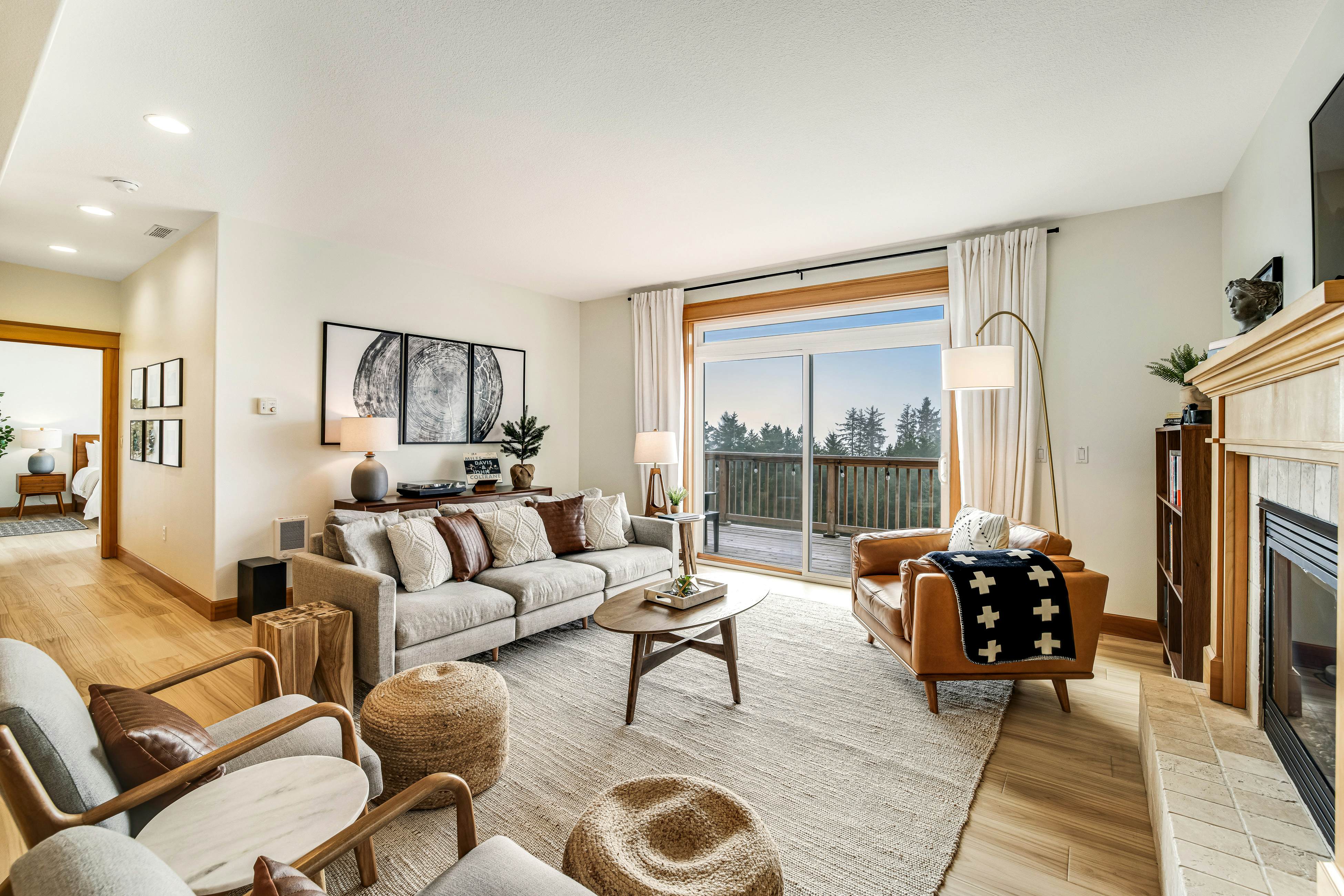 Dog-friendly home with ocean views, deck, washer/dryer, grill, & fireplace