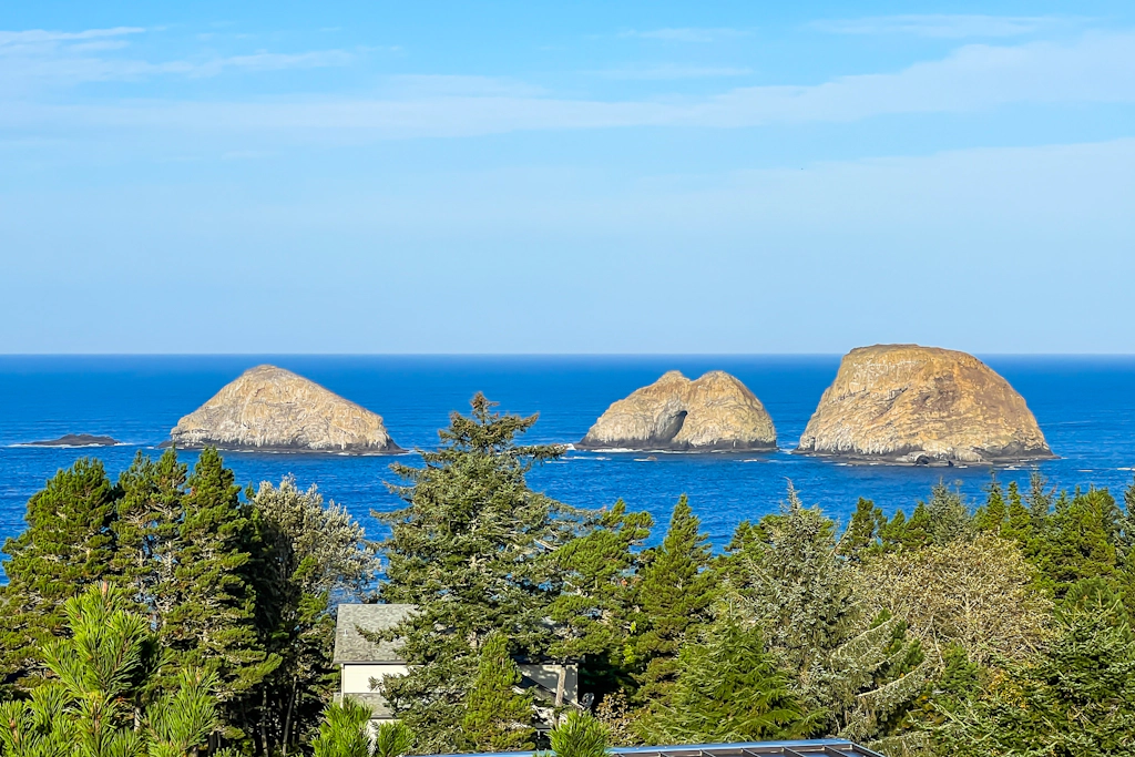 Sweeping ocean view home with fireplace grill and foosball table dog friendly