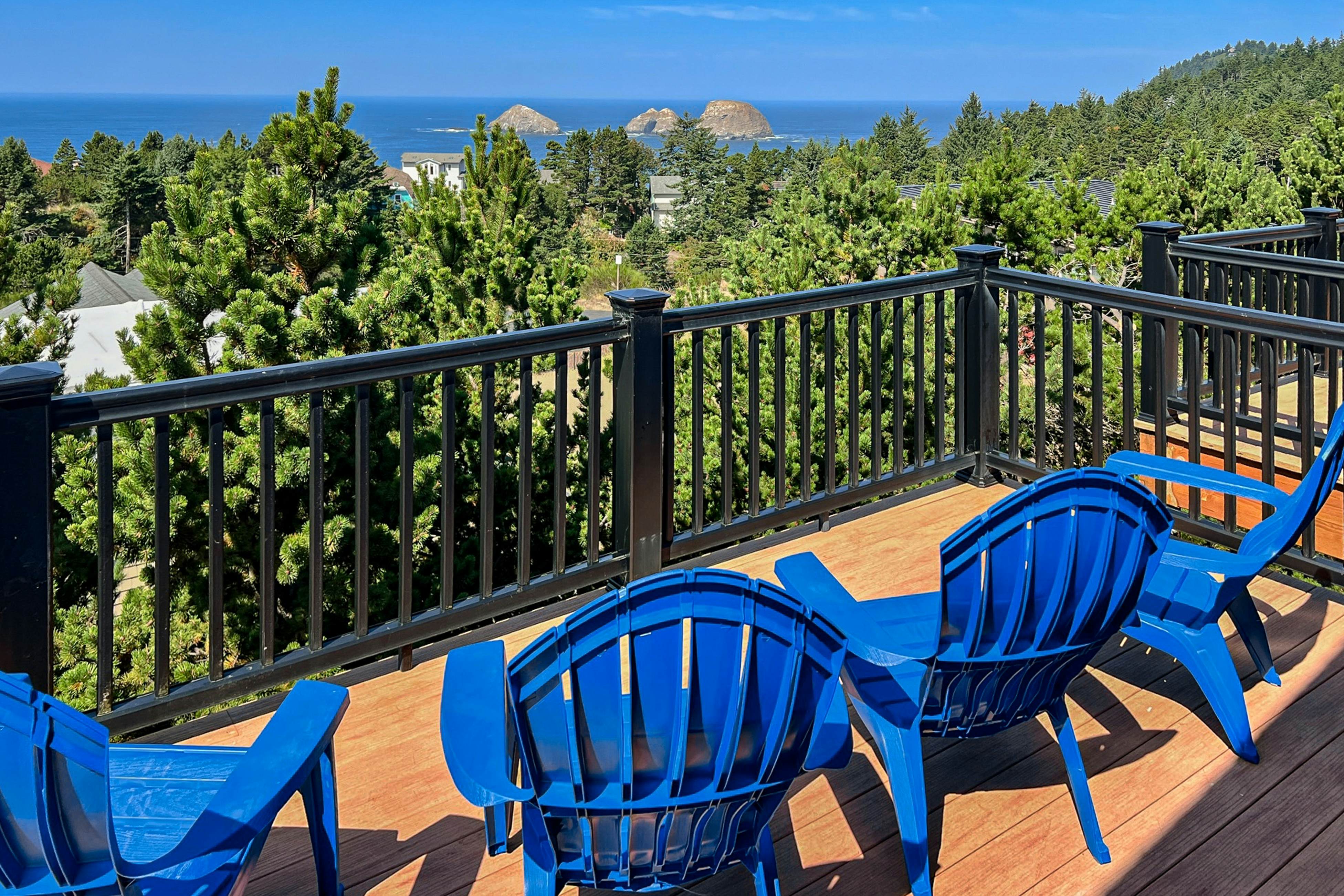 Sweeping ocean-view home with fireplace, grill, & foosball table - dog-friendly