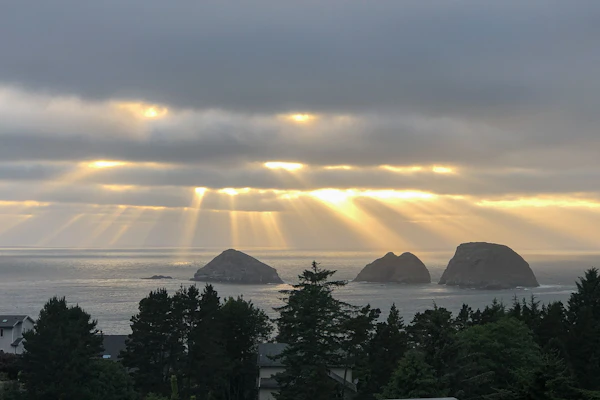 Sweeping ocean view home with fireplace grill and foosball table dog friendly