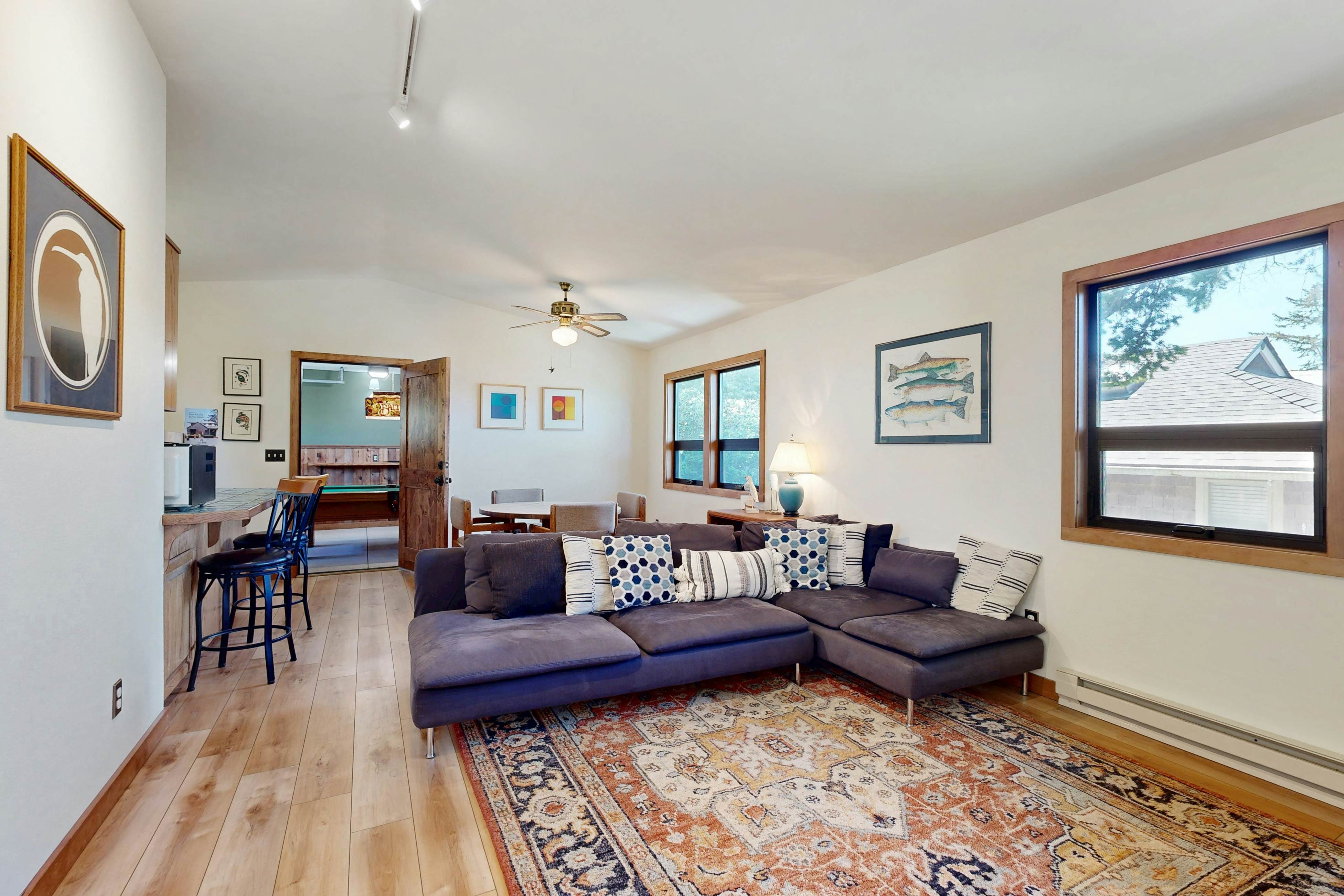 Bay-view, dog-friendly home with a pool table & children's items