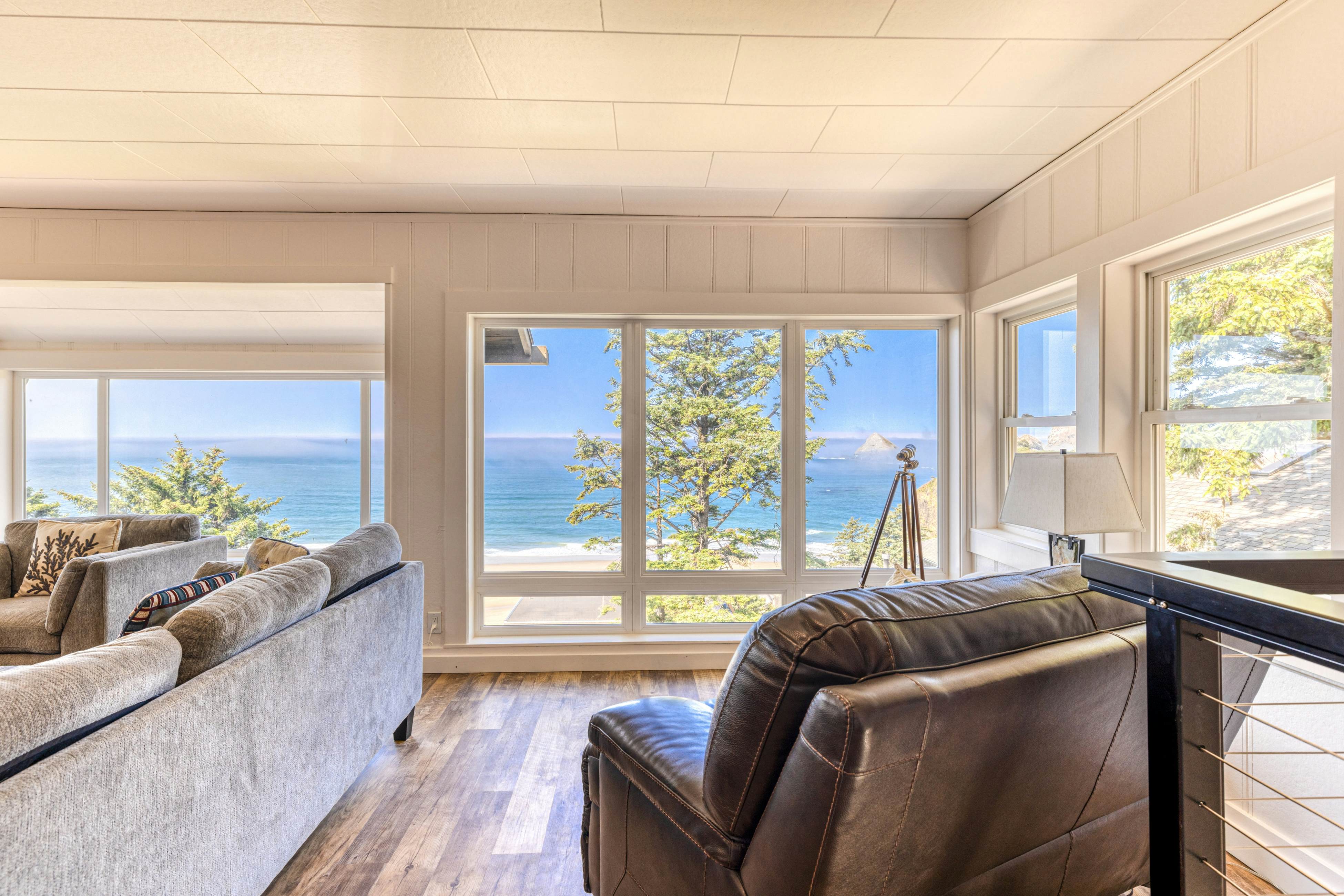 Amazing ocean-view escape with seven bedrooms, scenic patios, & modern interior