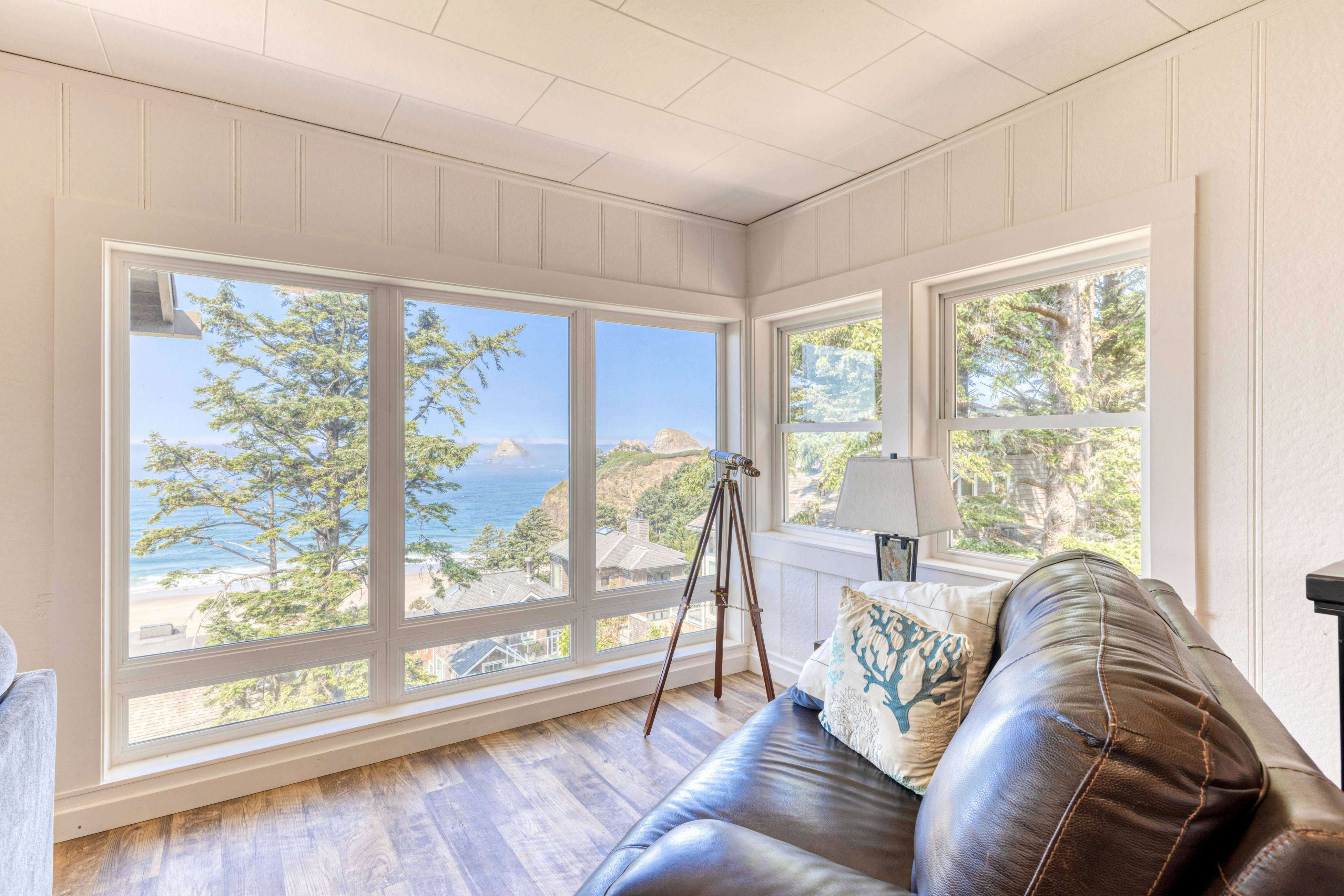 Amazing ocean-view escape with seven bedrooms, scenic patios, & modern interior