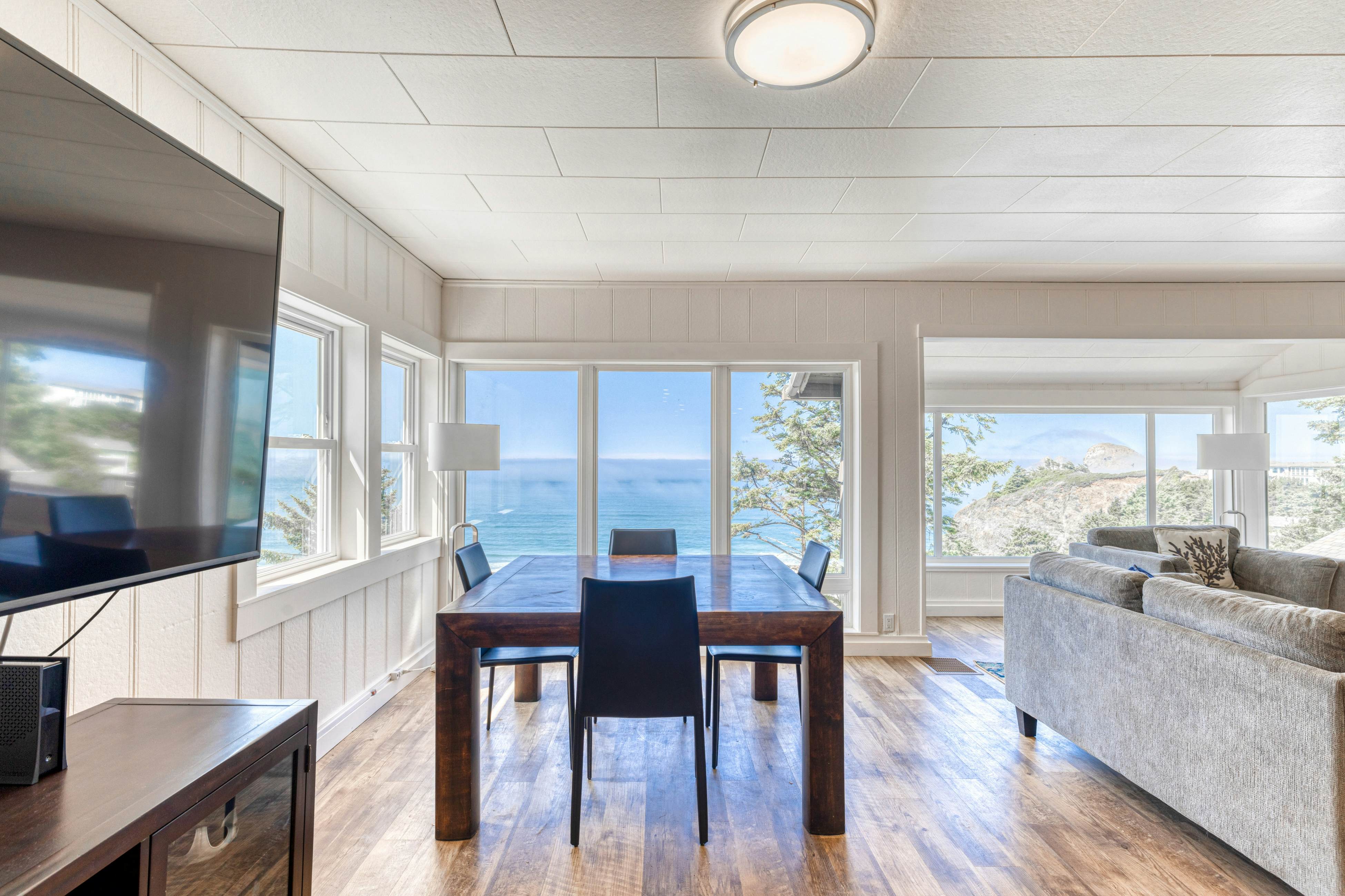 Amazing ocean-view escape with seven bedrooms, scenic patios, & modern interior