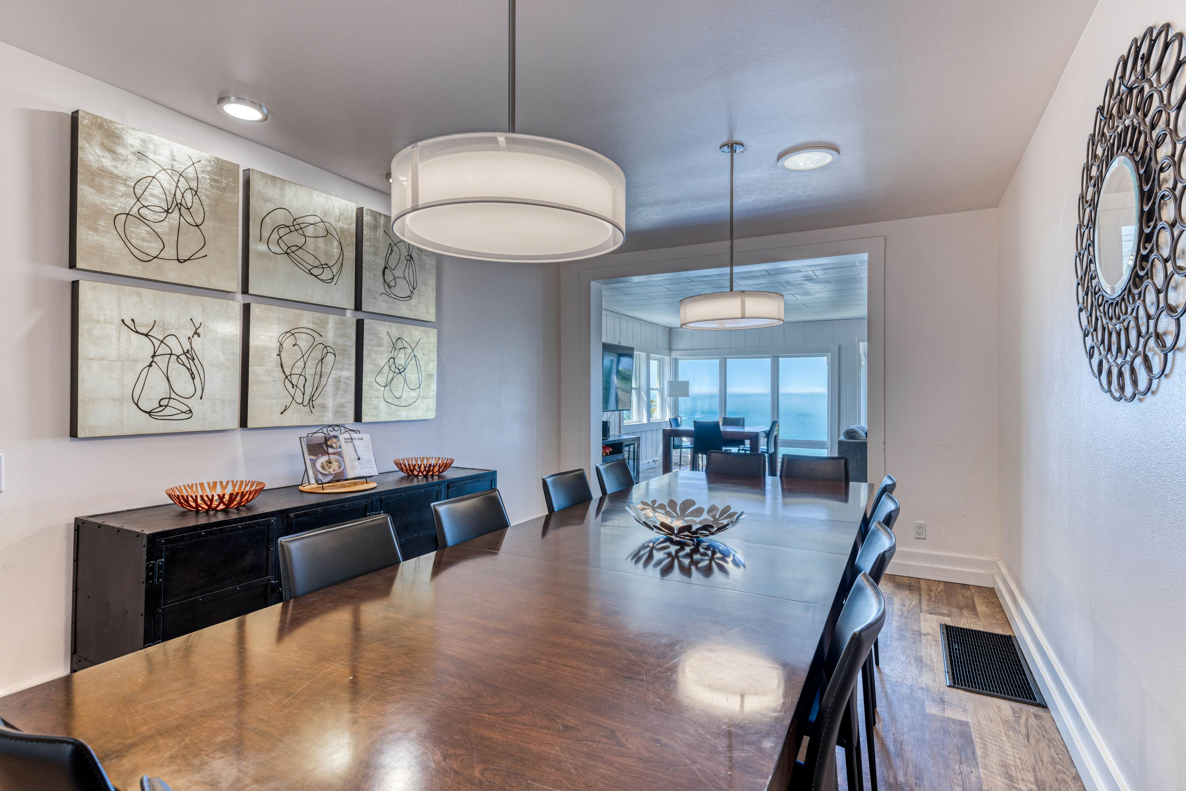 Amazing ocean-view escape with seven bedrooms, scenic patios, & modern interior