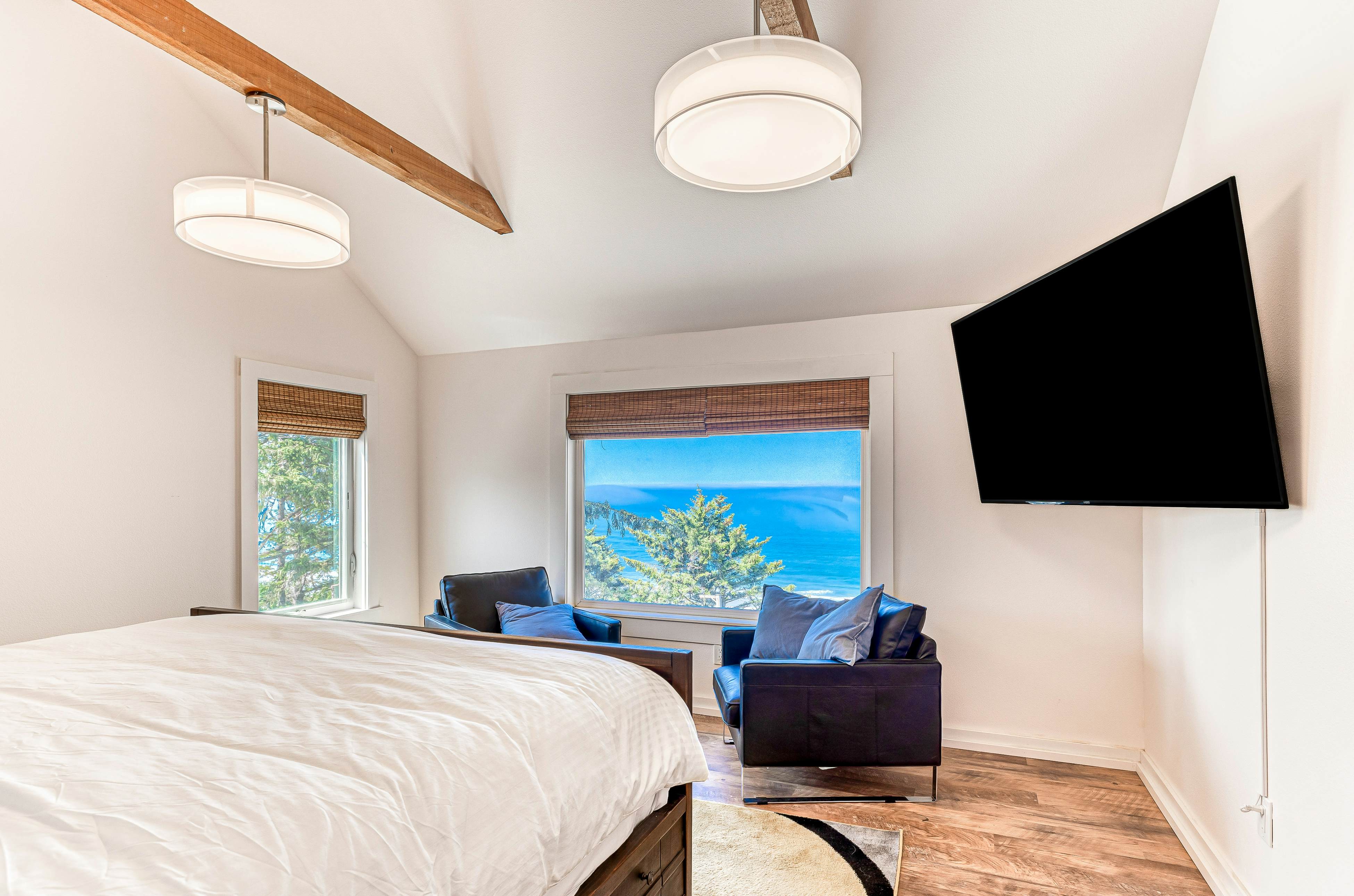 Spacious ocean view home with wood fireplace, grill, & deck - dog-friendly