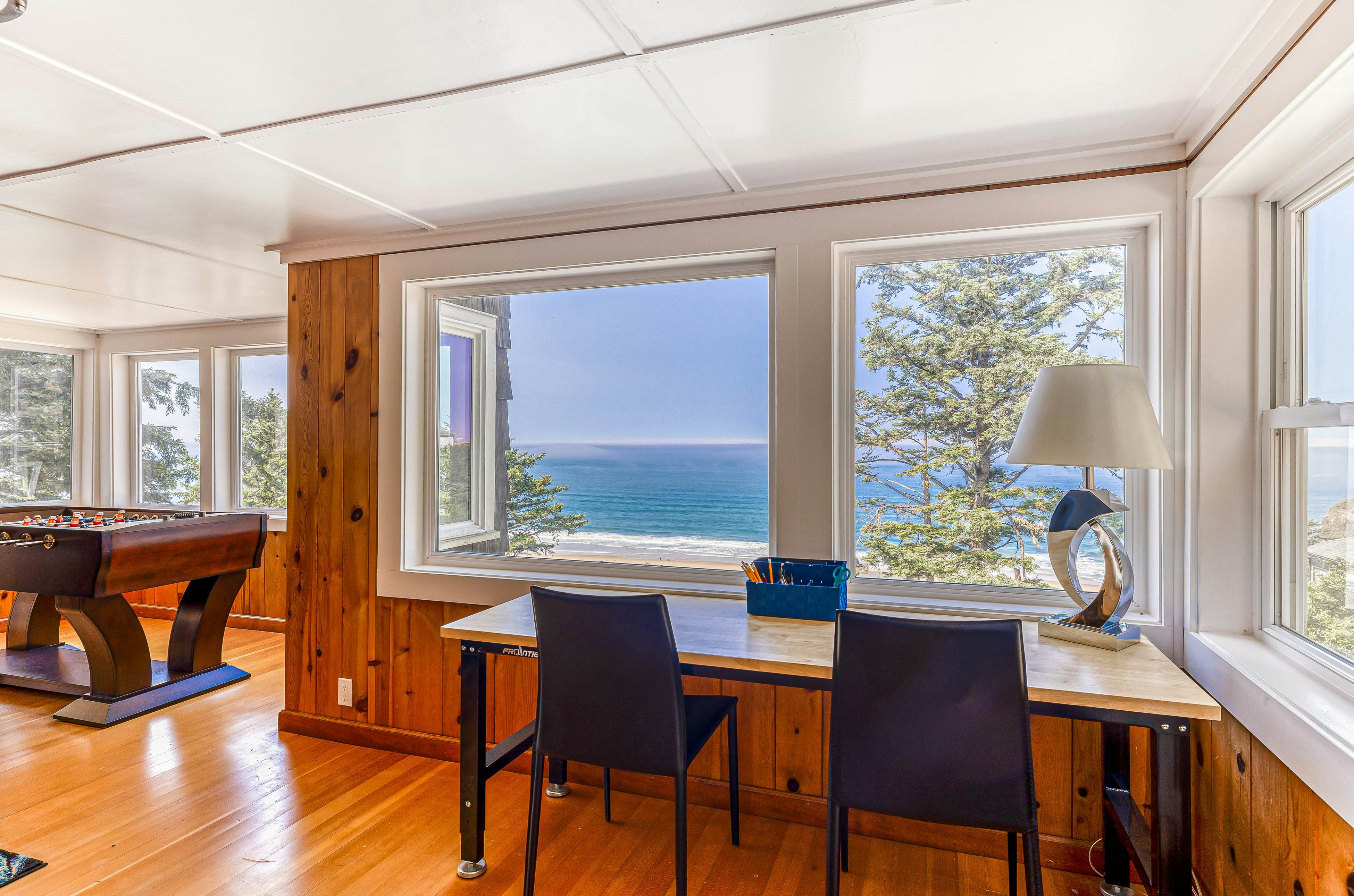 Spacious ocean view home with wood fireplace, grill, & deck - dog-friendly