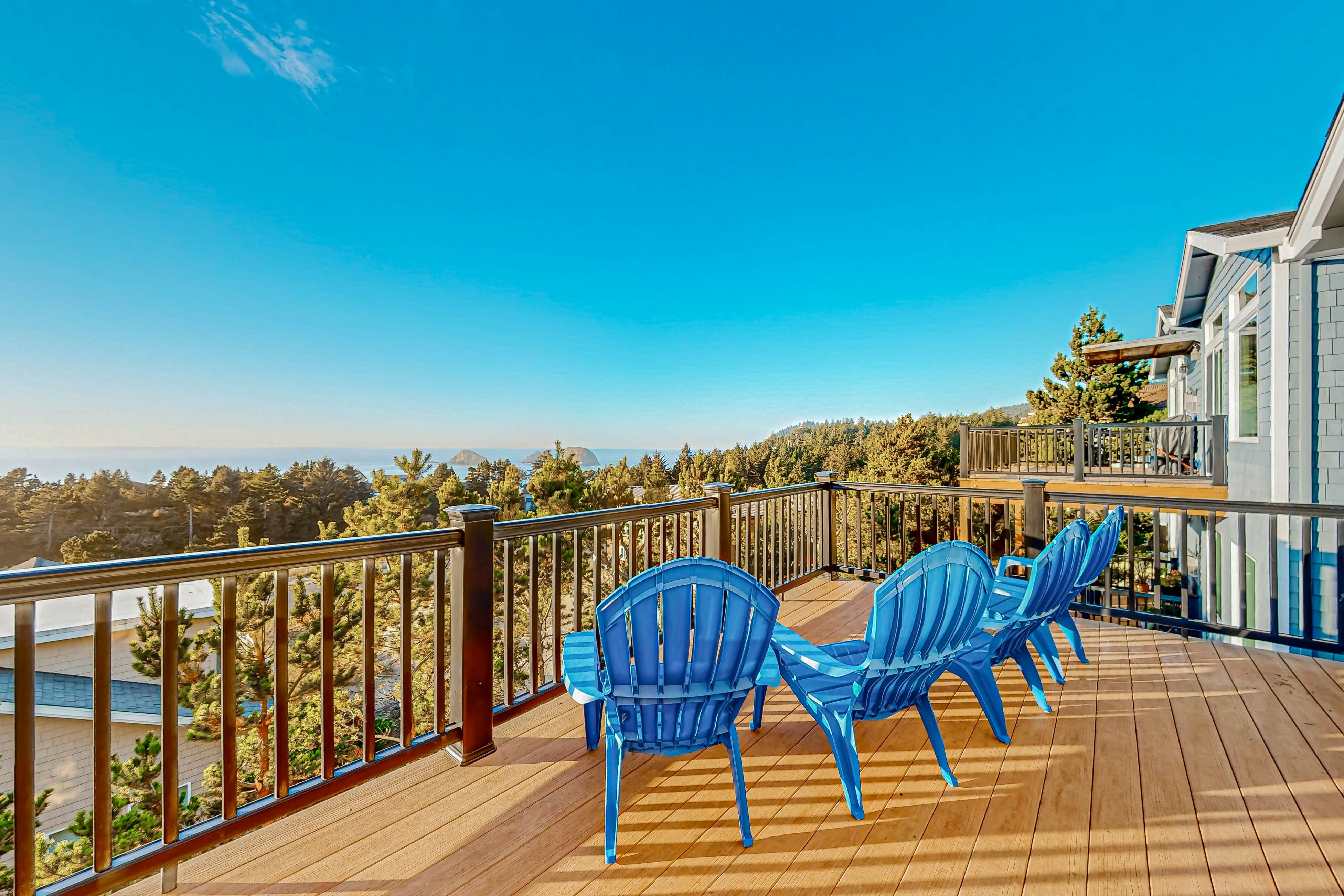Spectacular ocean view home with fireplace & large decks - dog-friendly