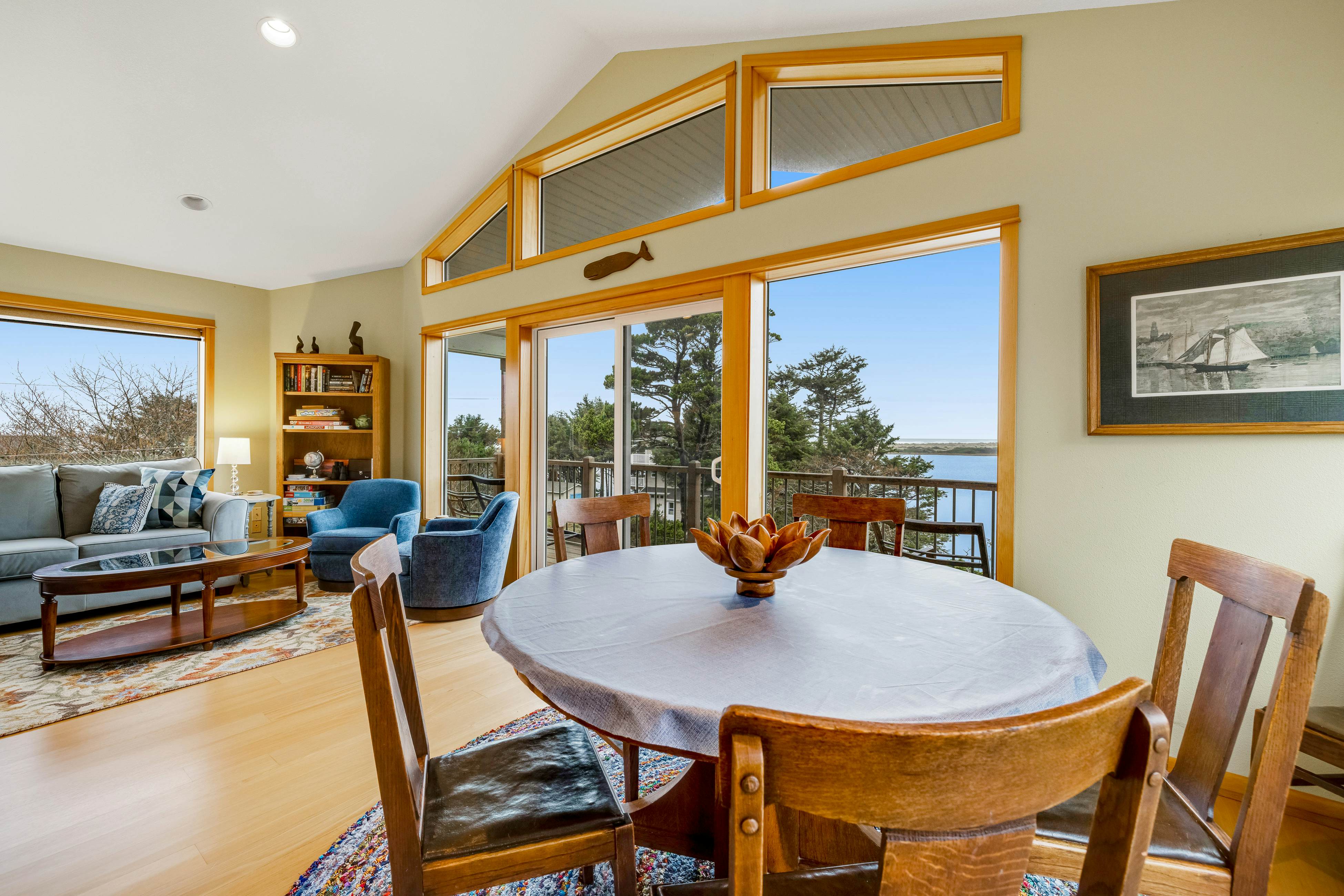 Lakefront escape with water views, grill, wrap-around deck - walk to beach