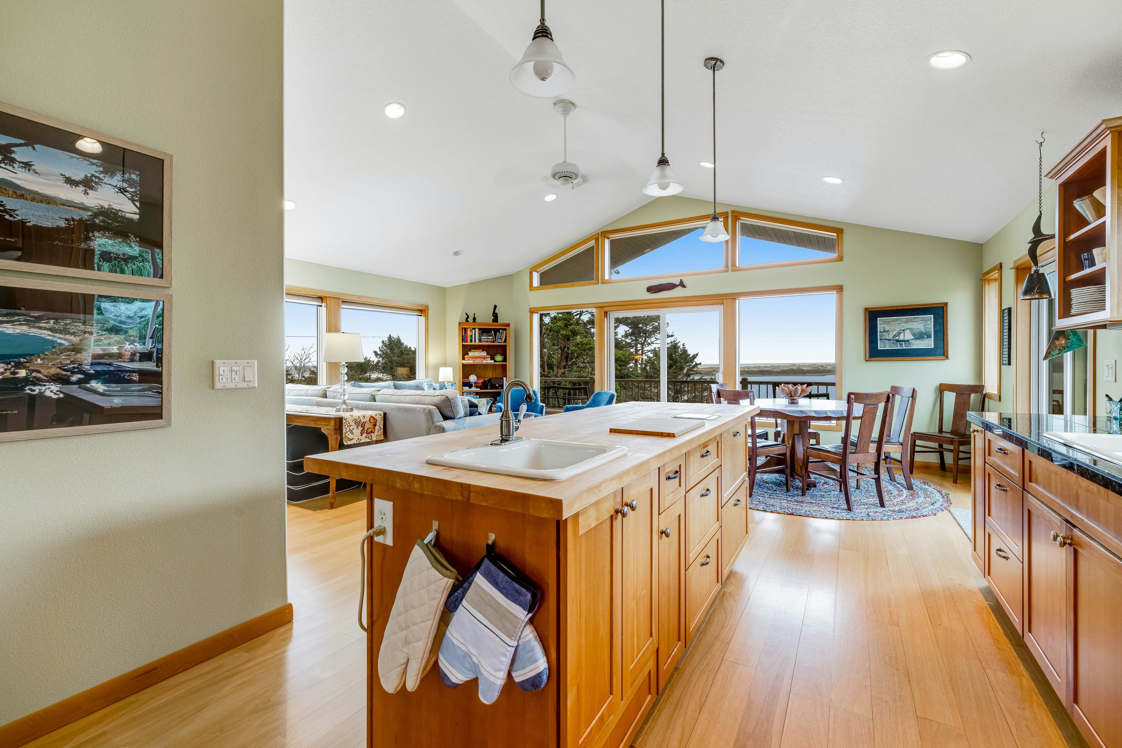 Lakefront escape with water views, grill, wrap-around deck - walk to beach