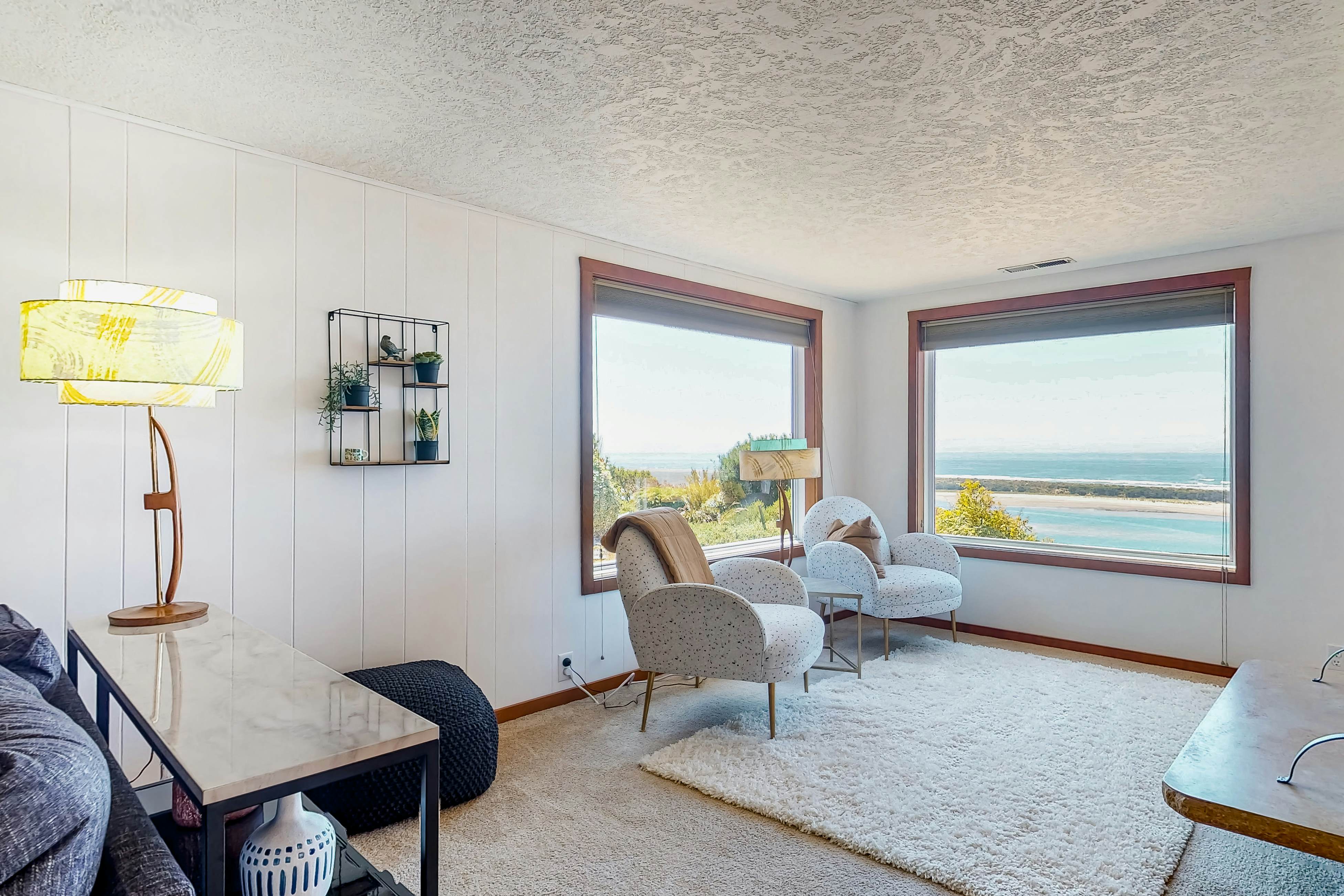 Ocean-view dog-friendly home with hot tub, large lawn, home office, & Ping-Pong