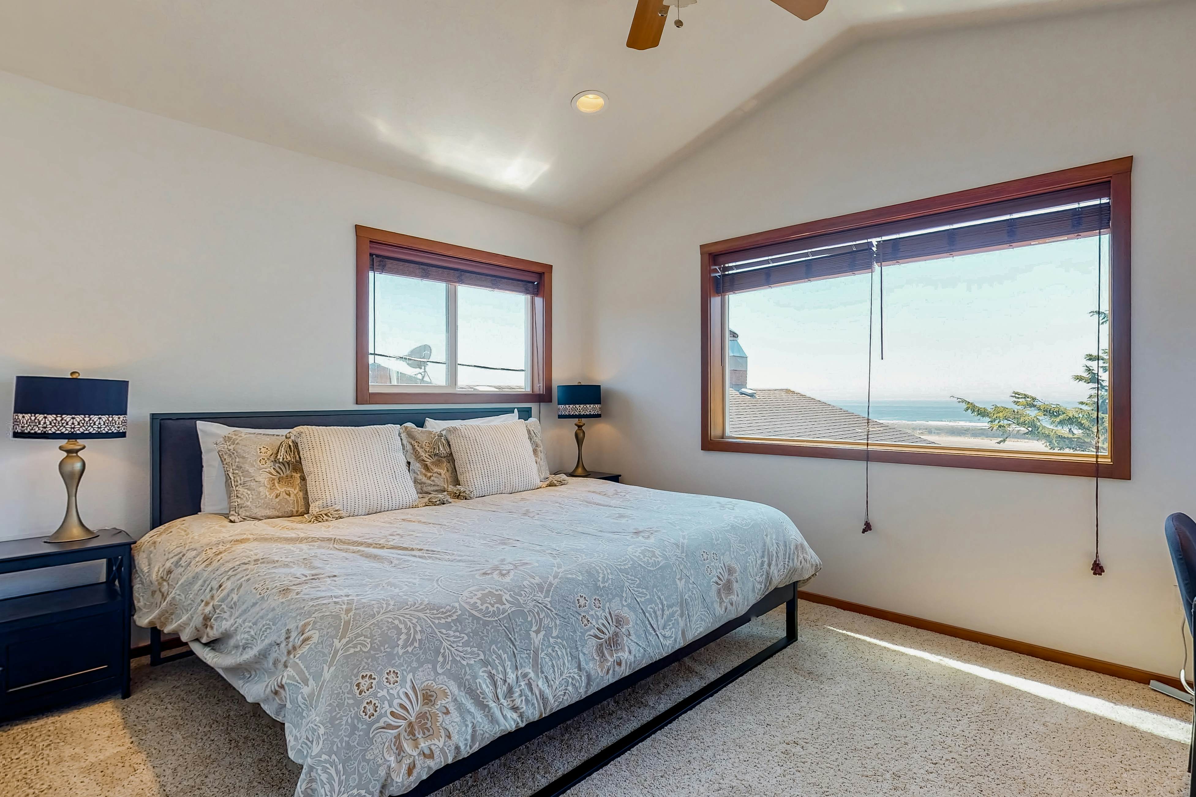 Ocean-view dog-friendly home with hot tub, large lawn, home office, & Ping-Pong