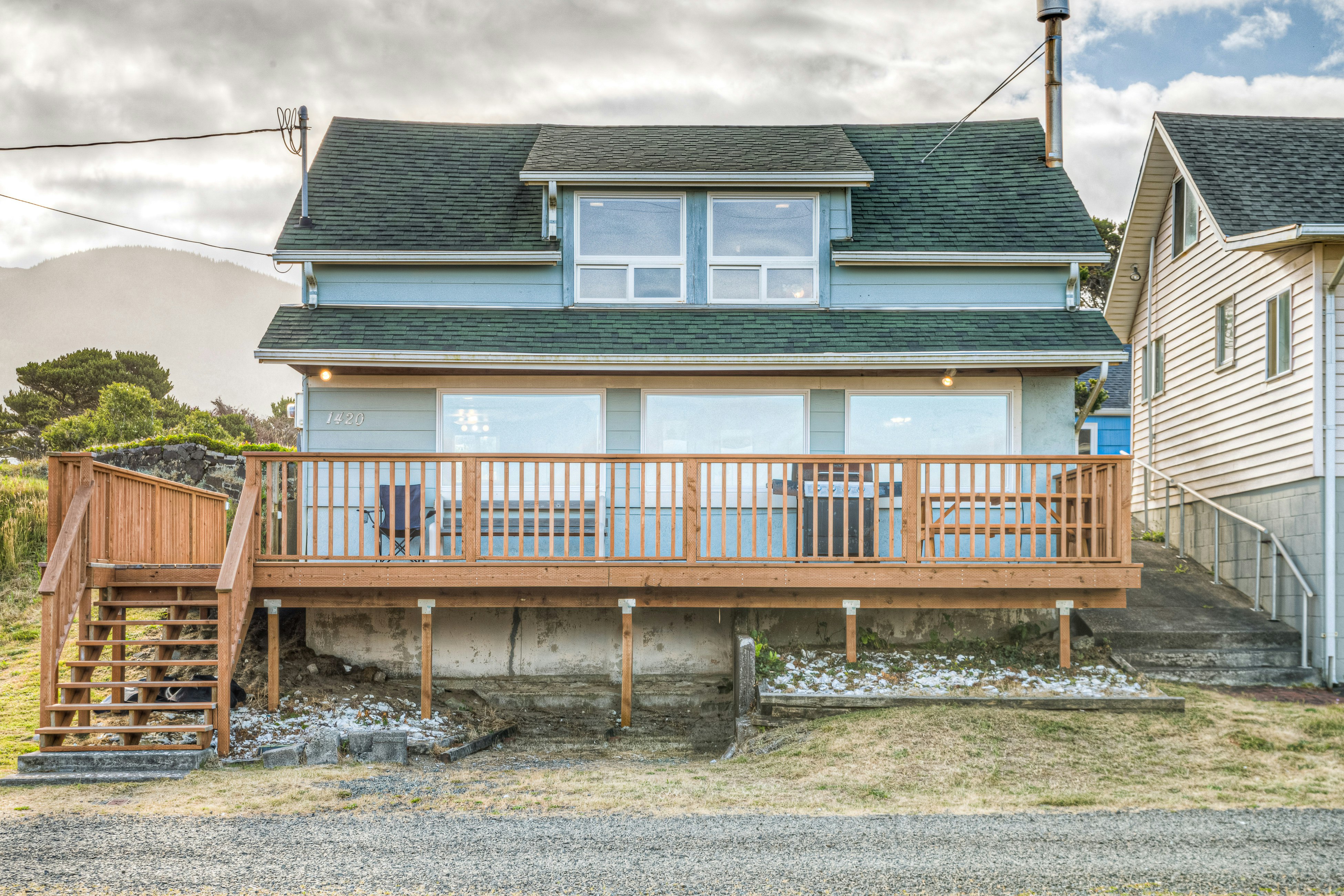 Dog-friendly home across from the beach with grill, deck, & amazing ocean views
