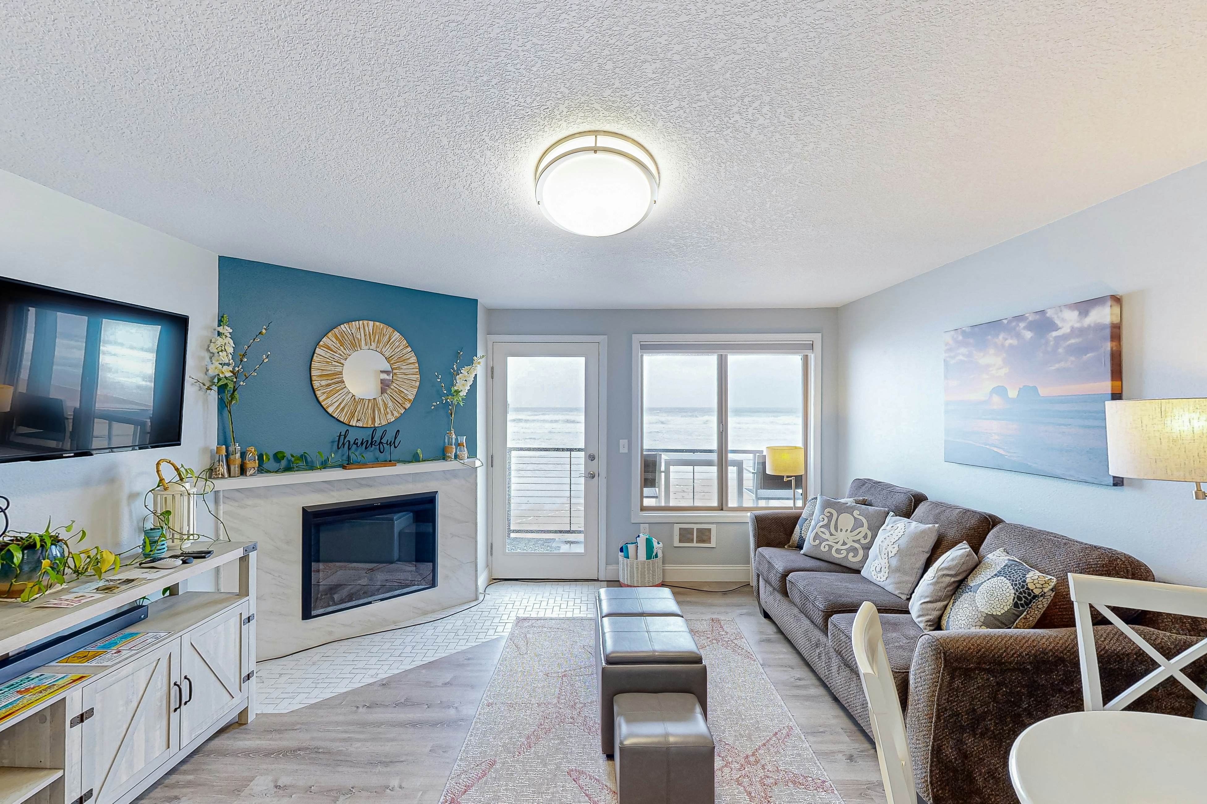 Rock Creek Inn condo on beach with ocean view balcony walk to shops and dining