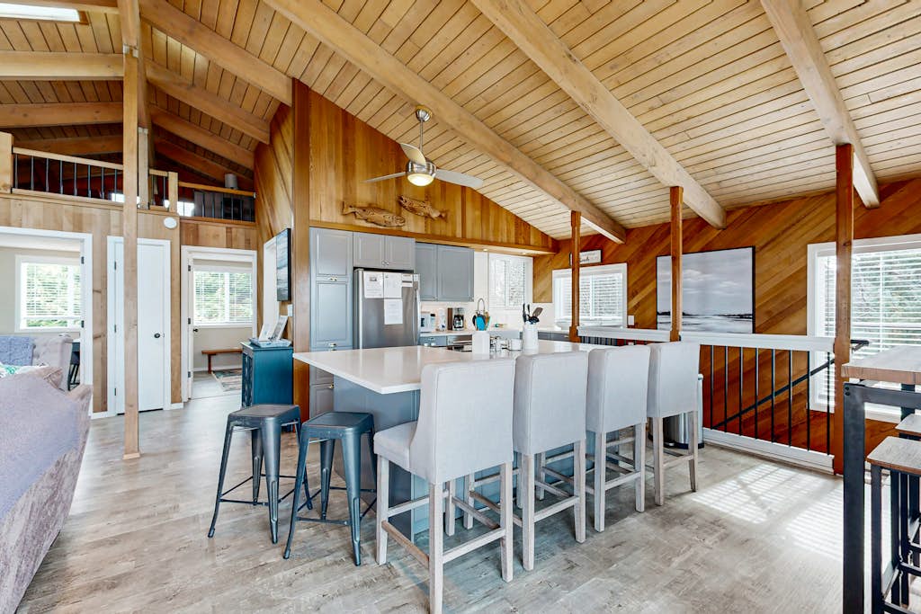 Renovated home near beach access with two kitchens and fireplace dog friendly