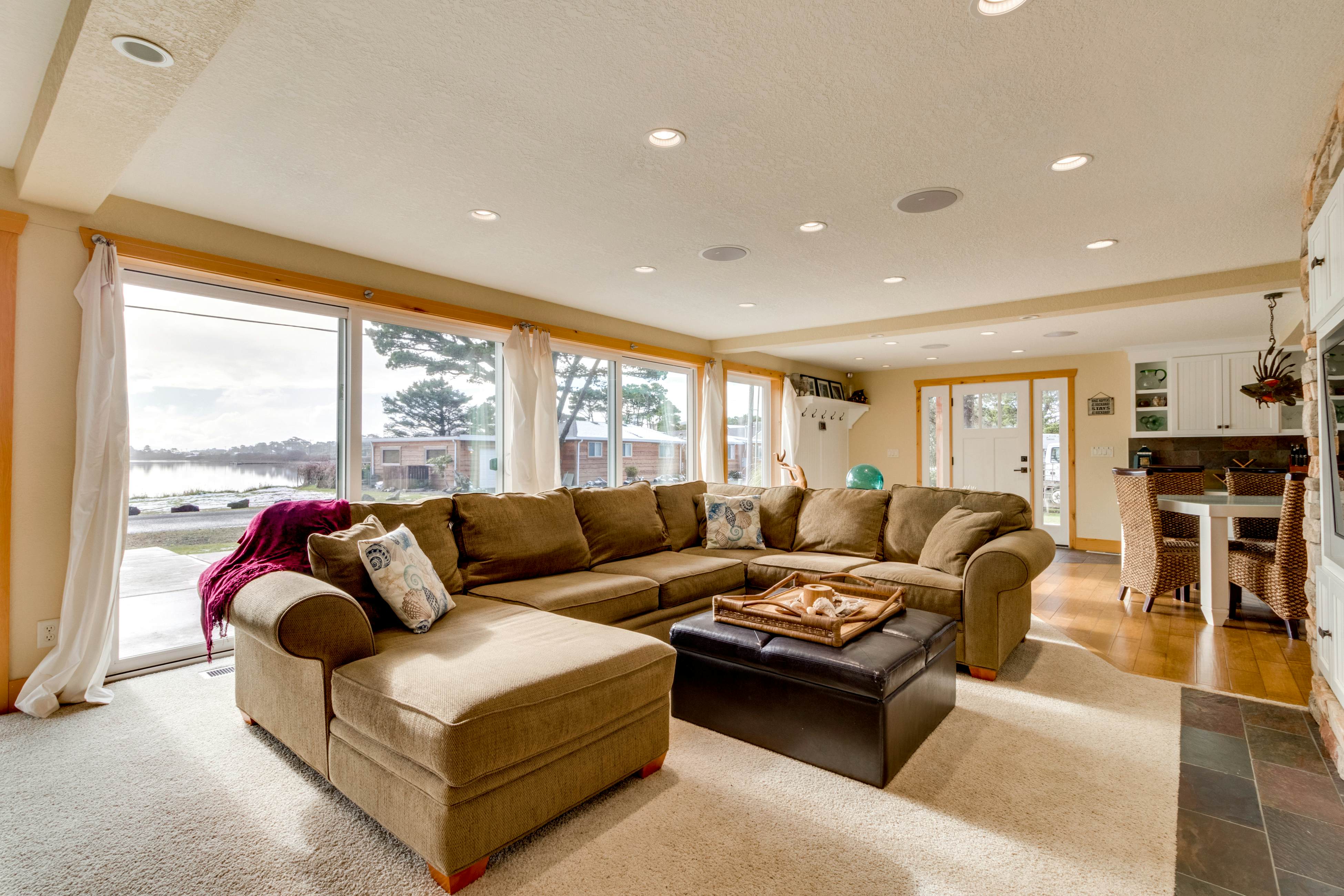 Waterfront home with furnished deck, firepit & amazing views - walk to the beach