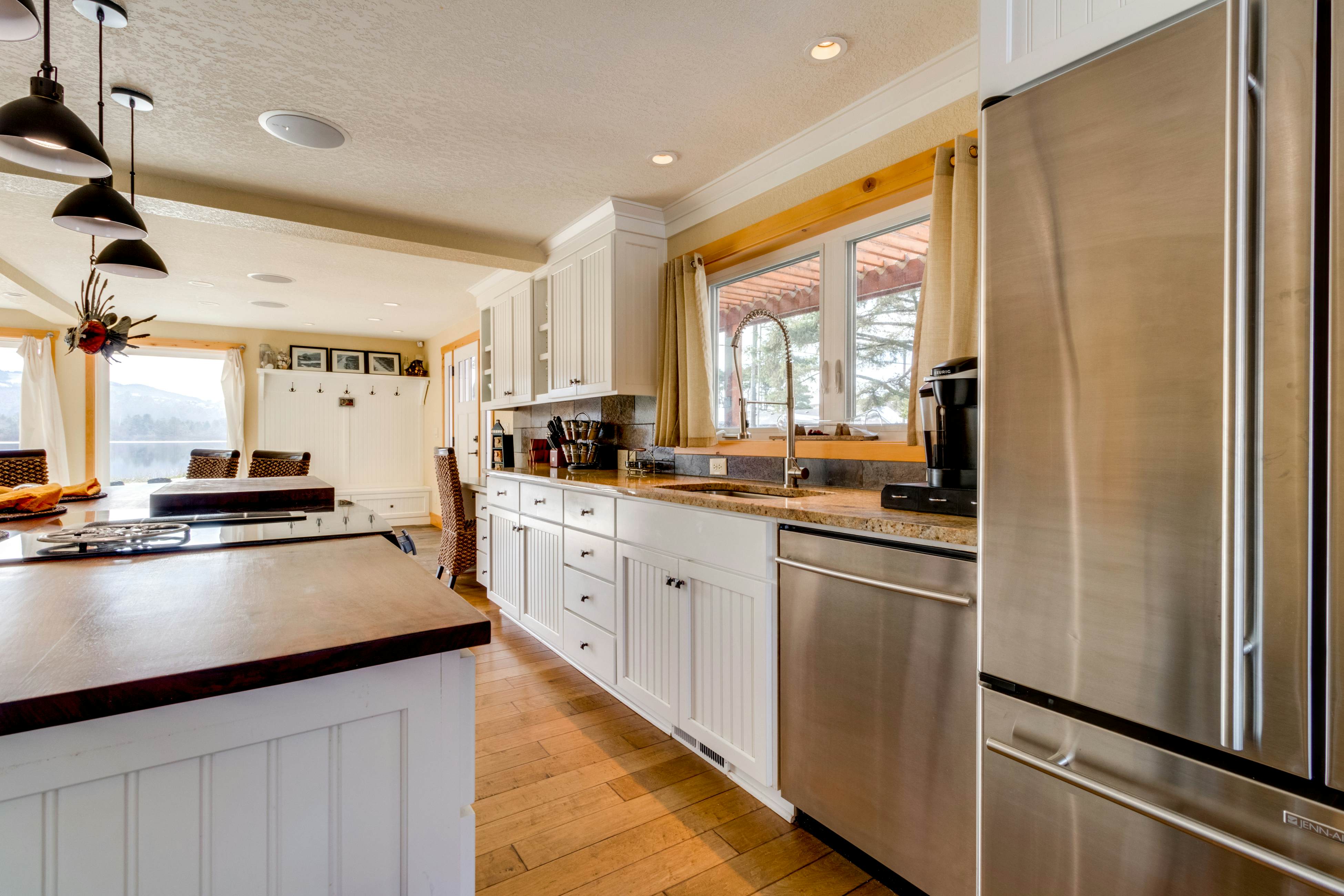 Waterfront home with furnished deck, firepit & amazing views - walk to the beach