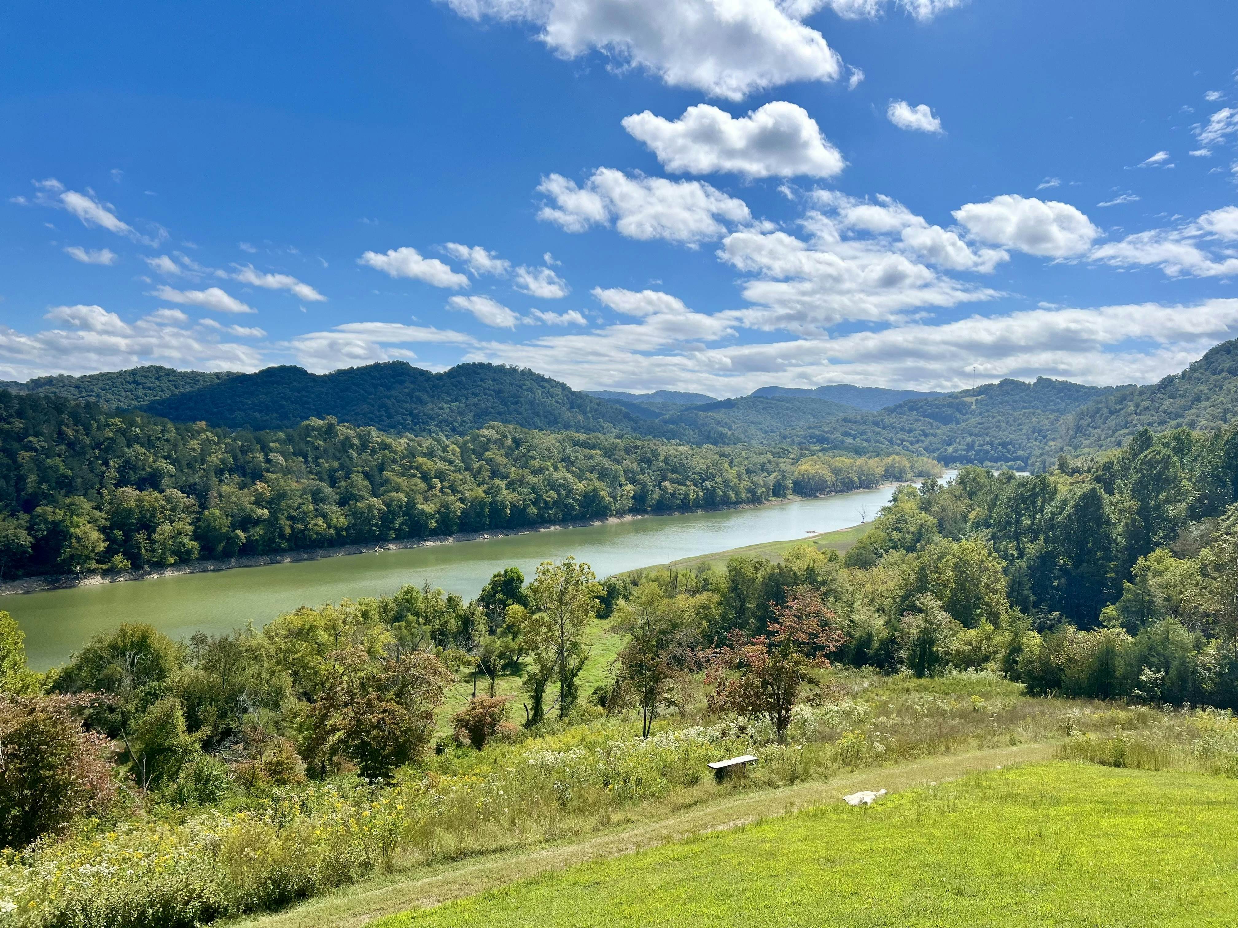 Lovely dog-friendly cabin overlooking the river w/kids games, Wi-Fi