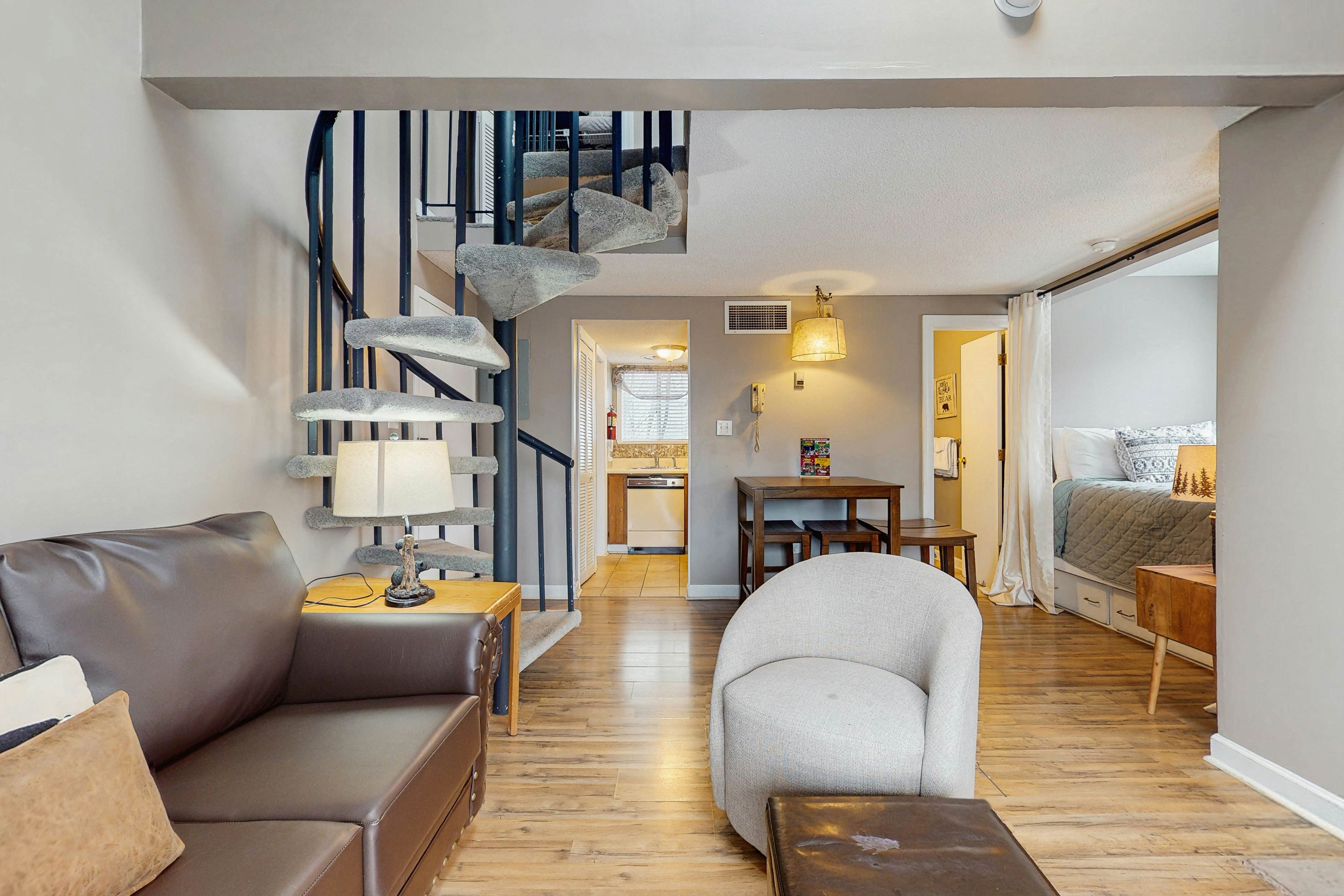 Lovely studio w/ free attraction tickets, mountain views, deck, & fireplace