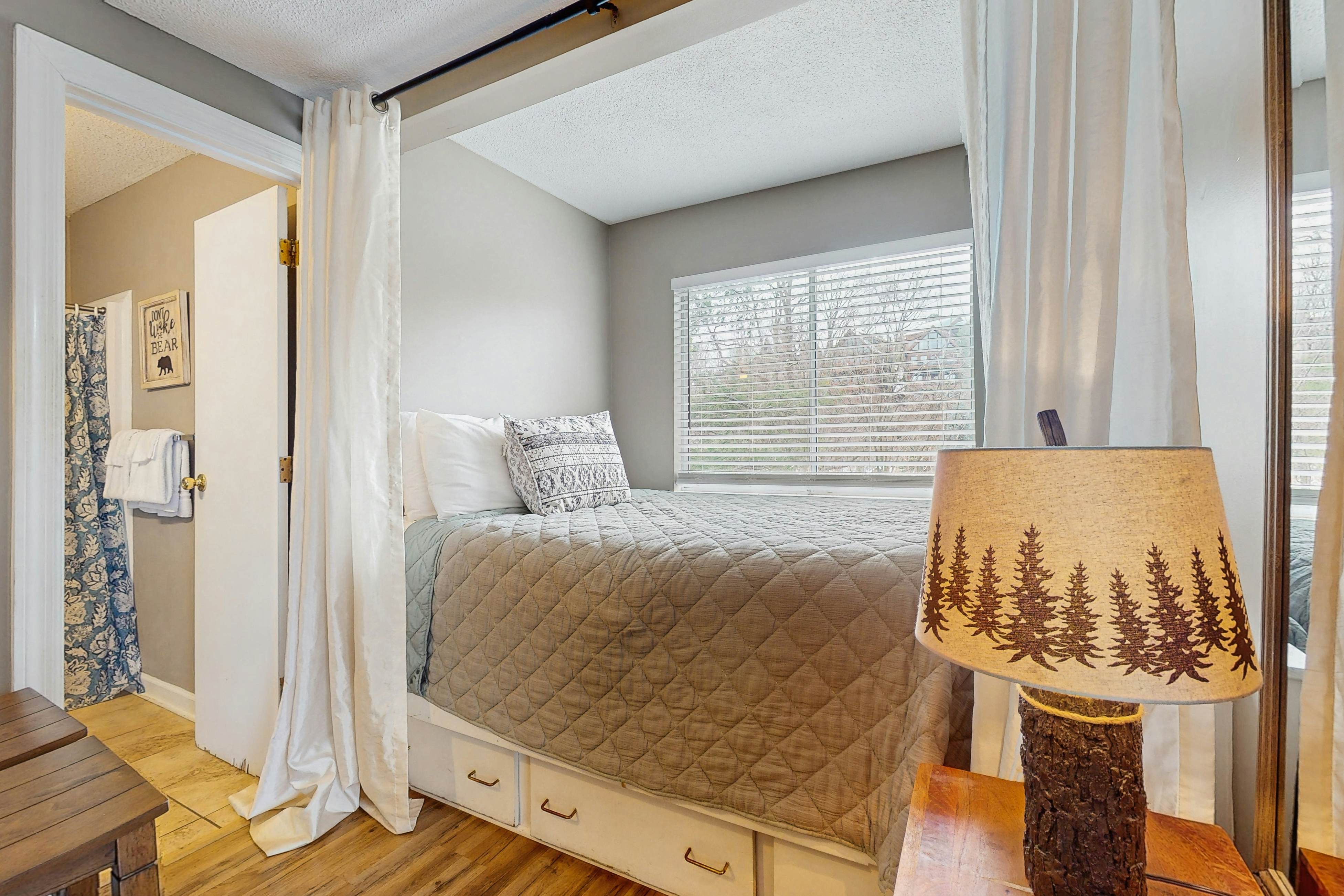 Lovely studio w/ free attraction tickets, mountain views, deck, & fireplace