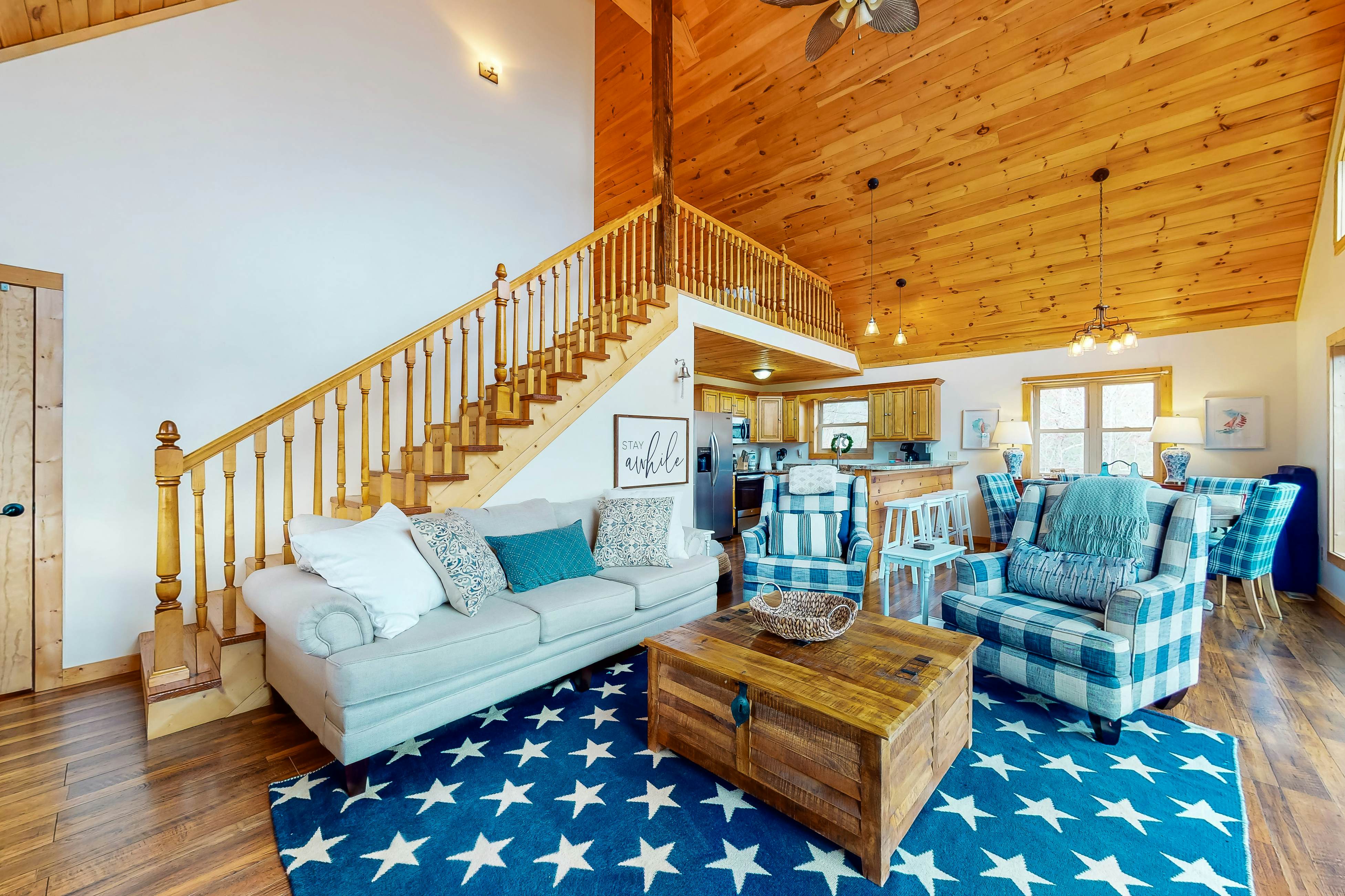 Dog-friendly lakefront house with hot tub, central AC, & mountain view