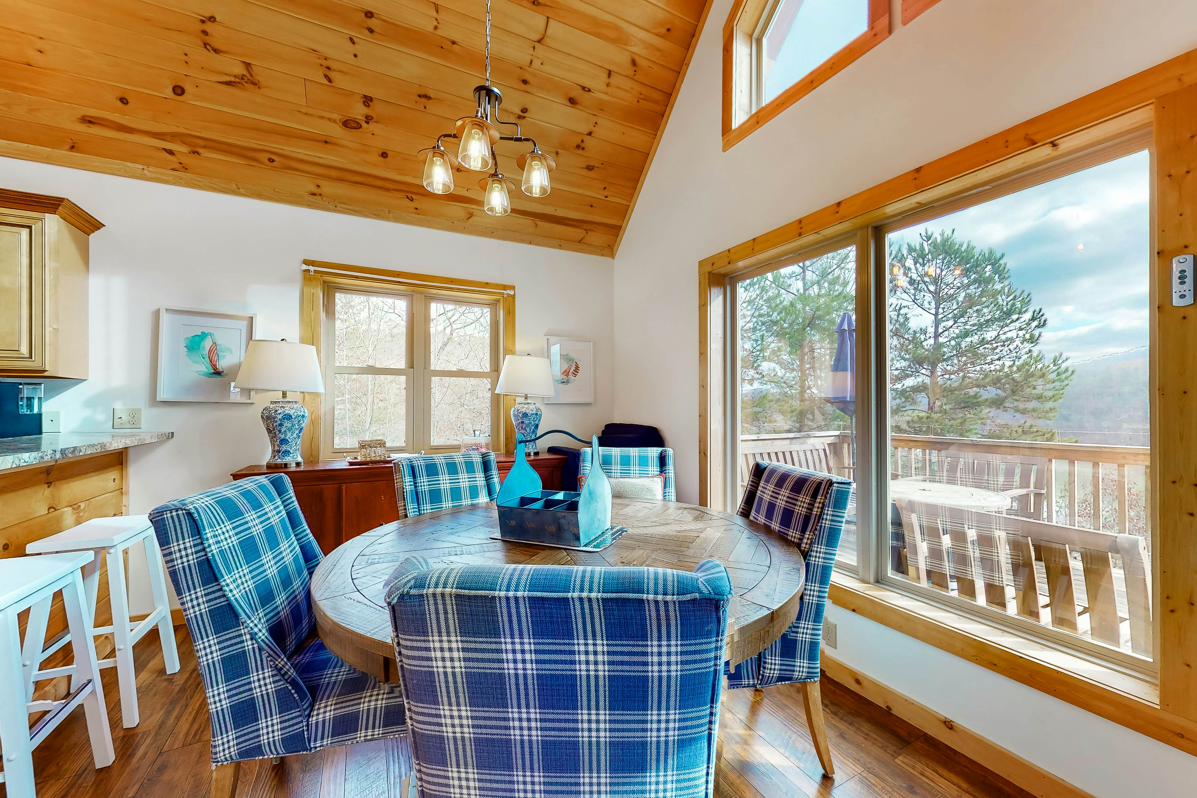 Dog-friendly lakefront house with hot tub, central AC, & mountain view