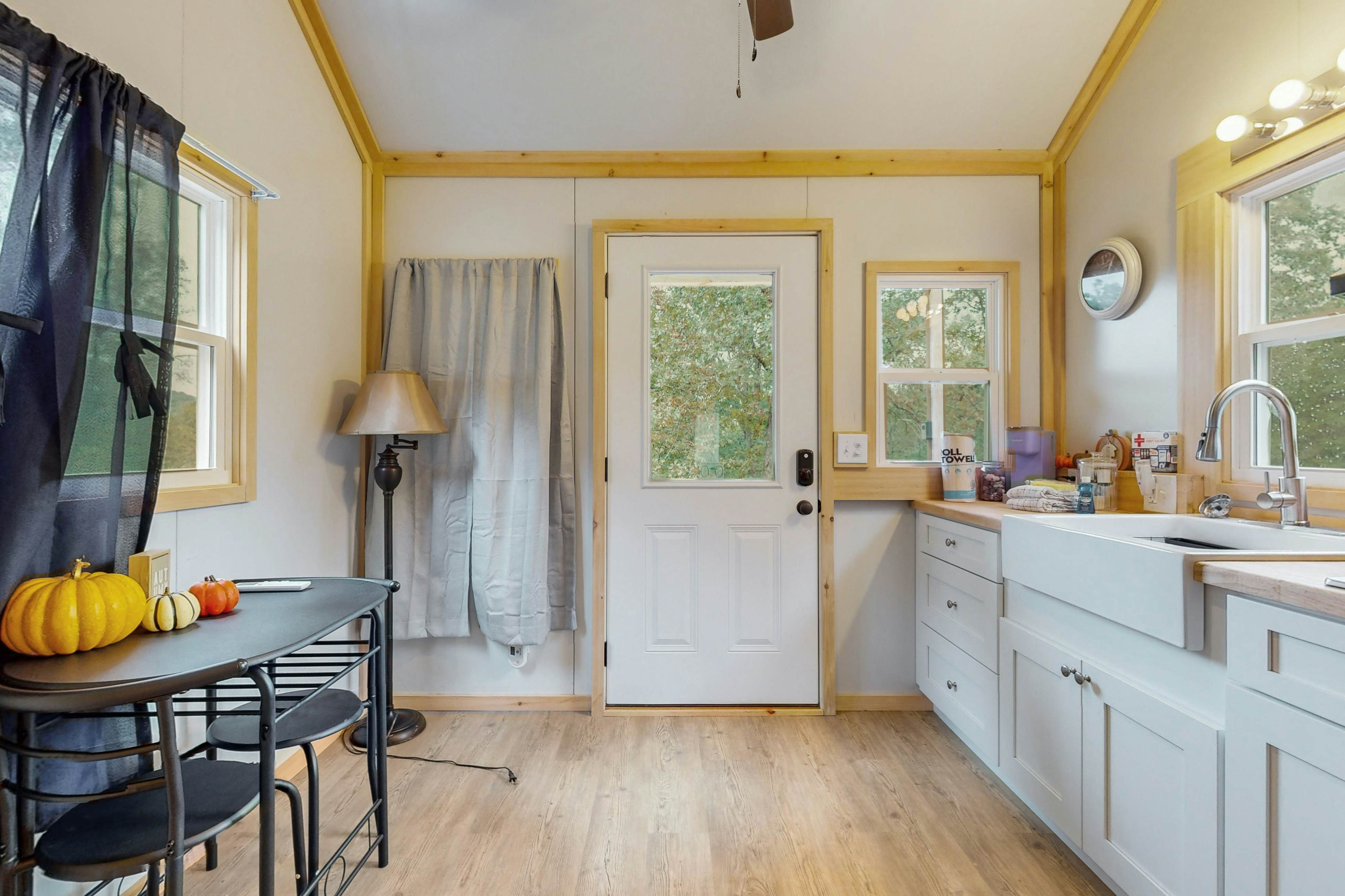 Tiny home studio with kitchenette, grill and front porch