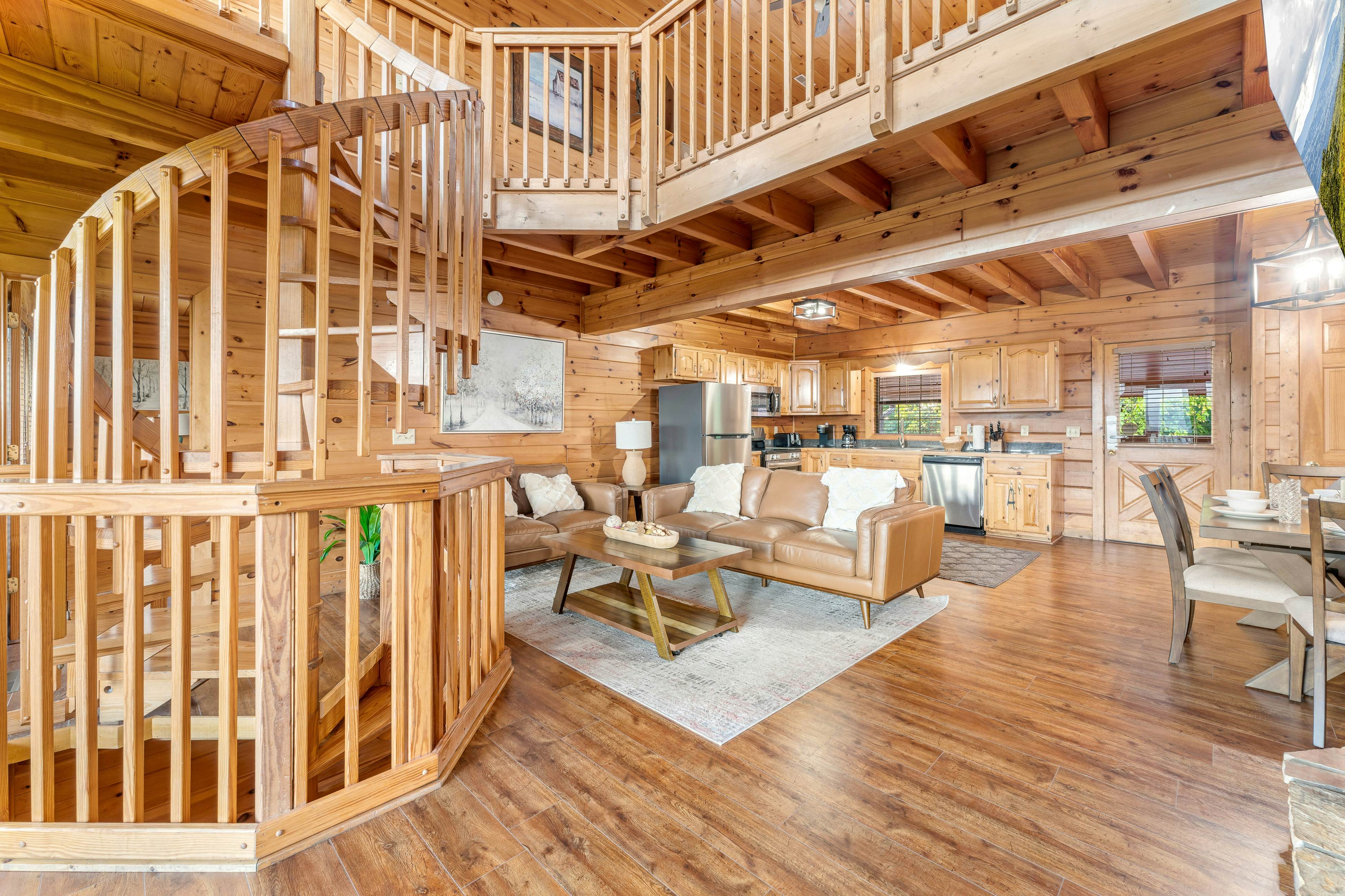 Rustic log cabin w/ Free Attraction Tickets, mountain views, hot tub, & games