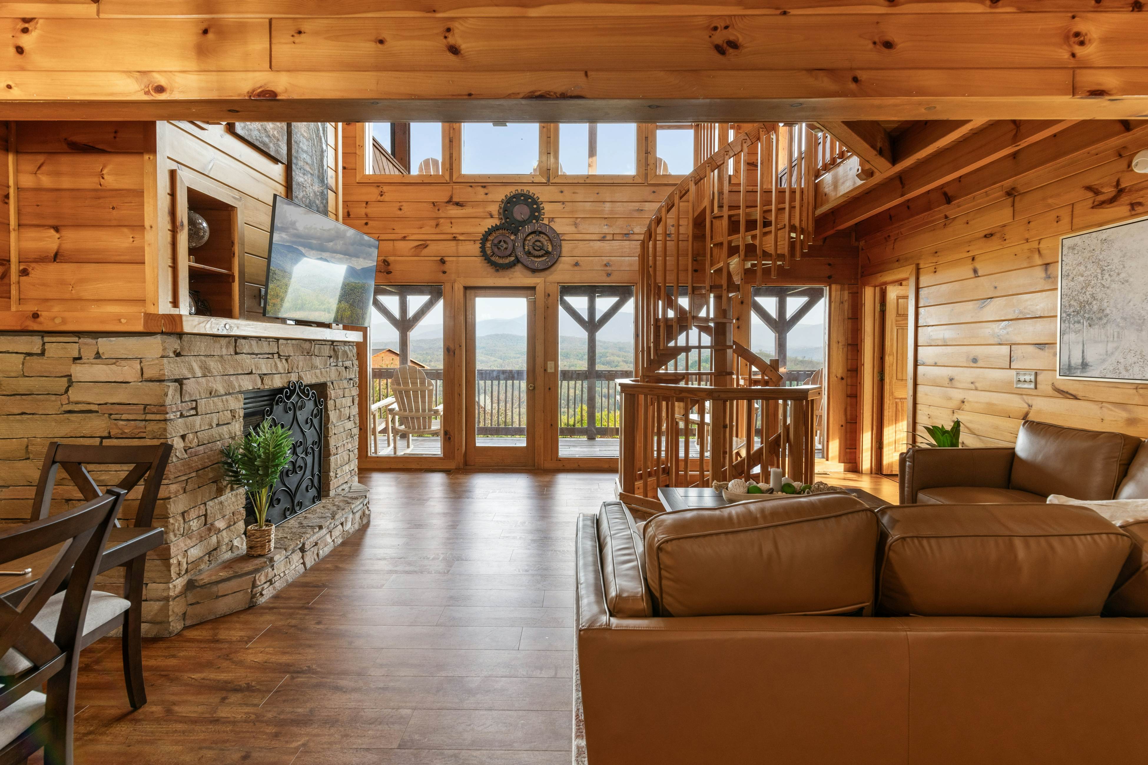 Rustic log cabin w/ Free Attraction Tickets, mountain views, hot tub, & games