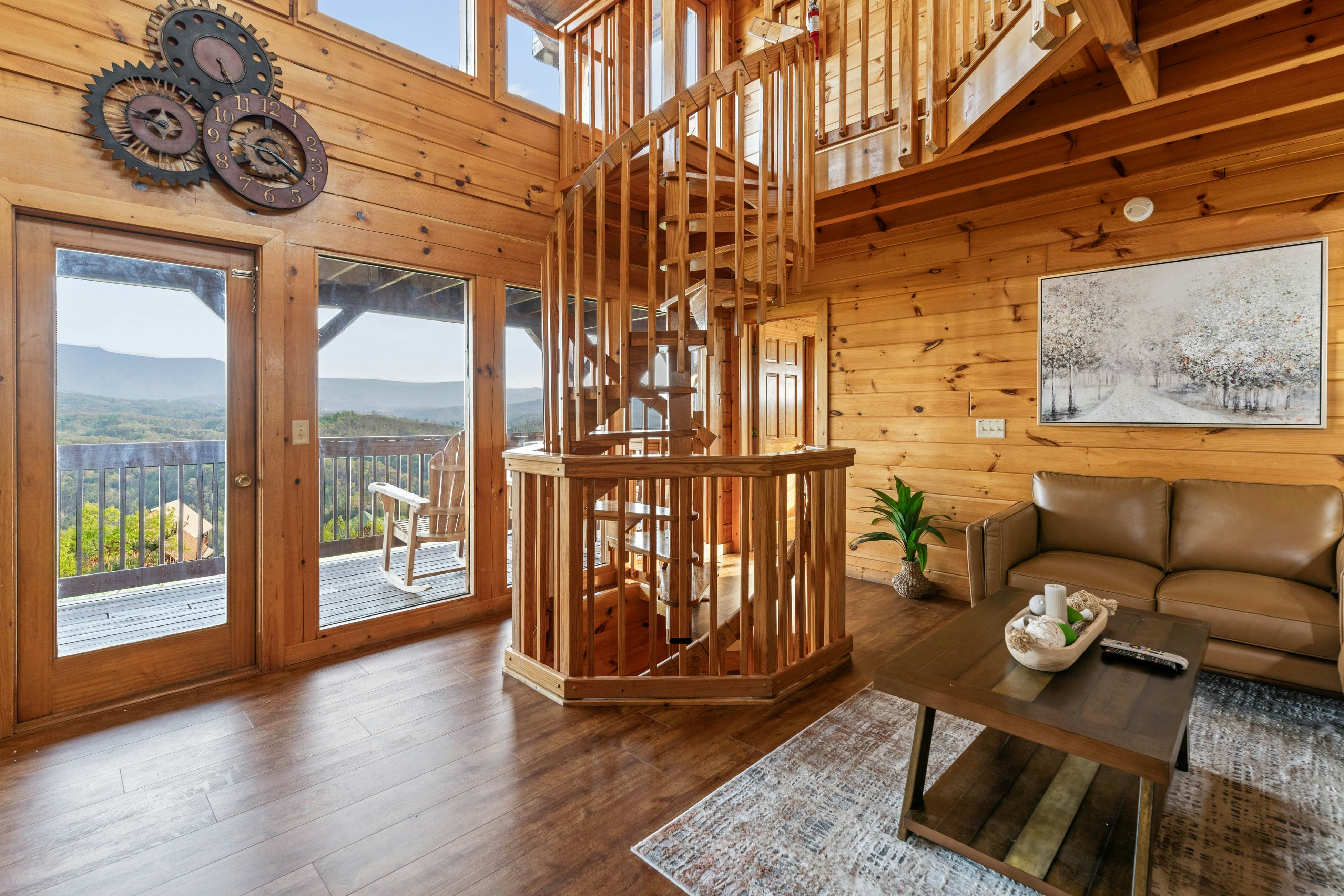 Rustic log cabin w/ Free Attraction Tickets, mountain views, hot tub, & games