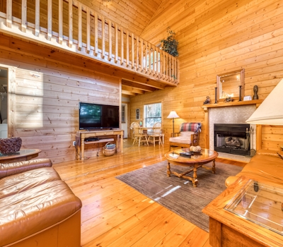 Cabin in the woods w/ fireplace, private hot tub, & free attraction tickets