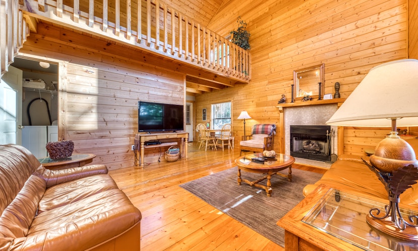 Cabin in the woods w/ fireplace, private hot tub, & free attraction tickets
