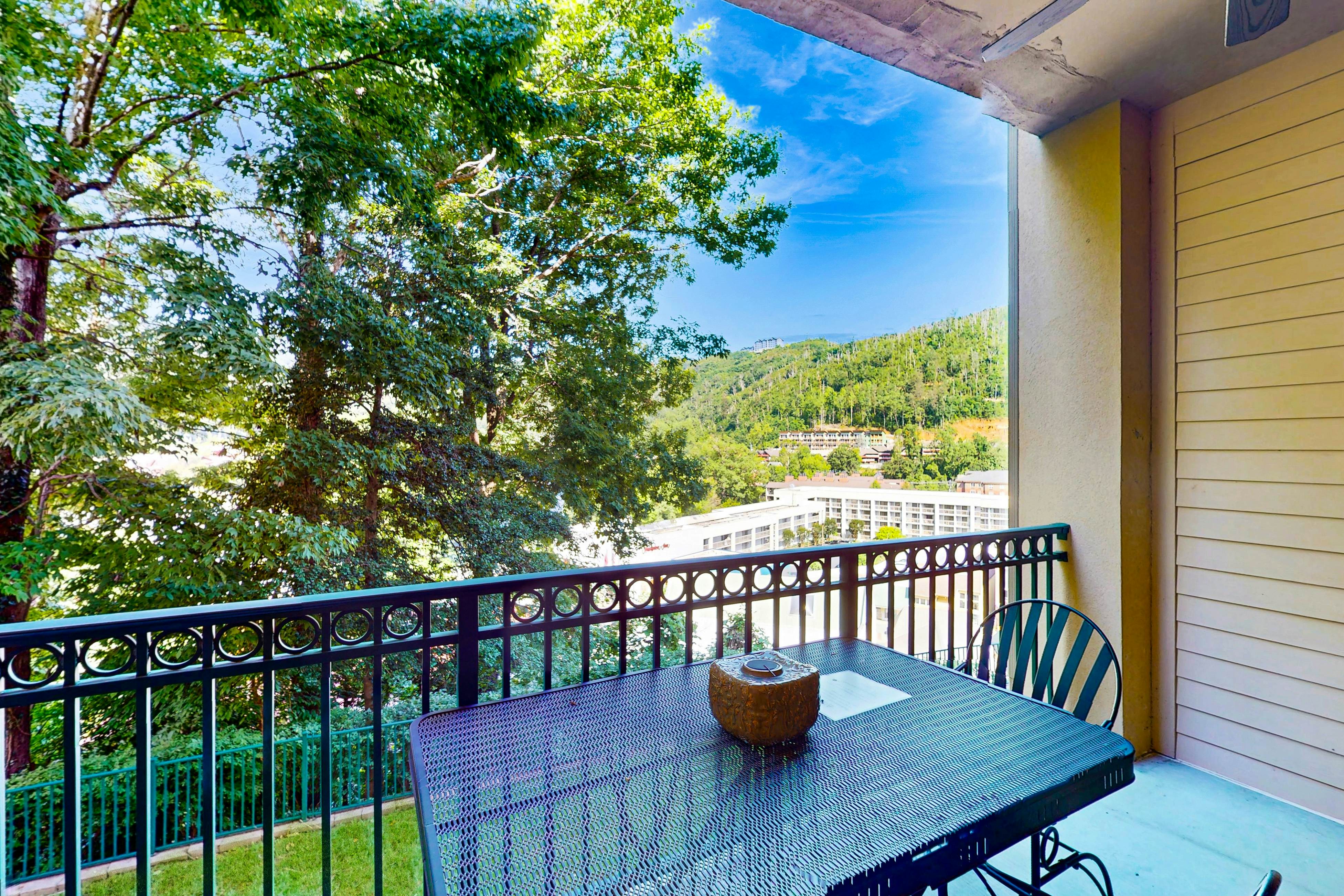 Central condo with private balcony, free attraction tickets, & pool/hot tub