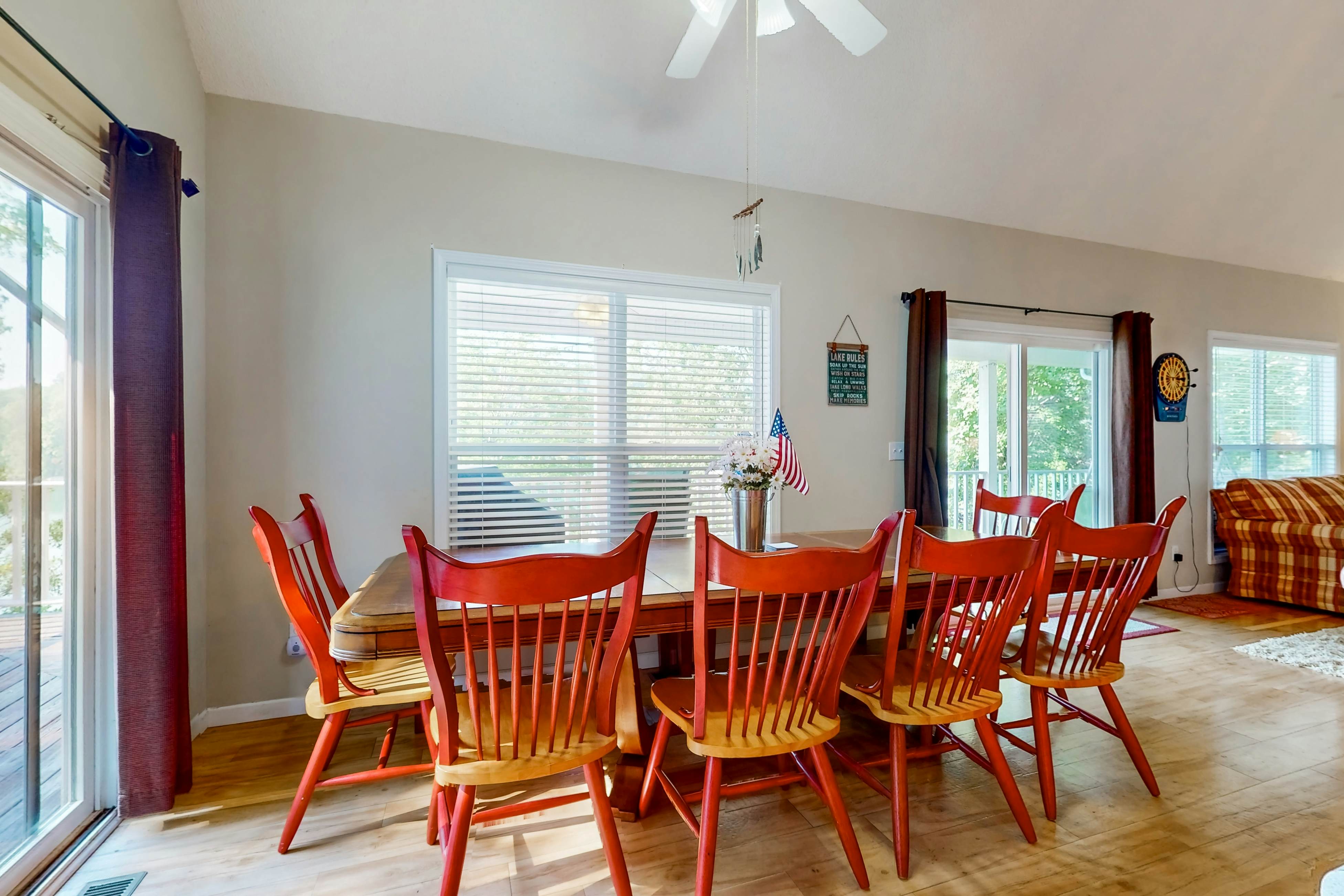 Lake front home with games, fire pit, gas grill and dock