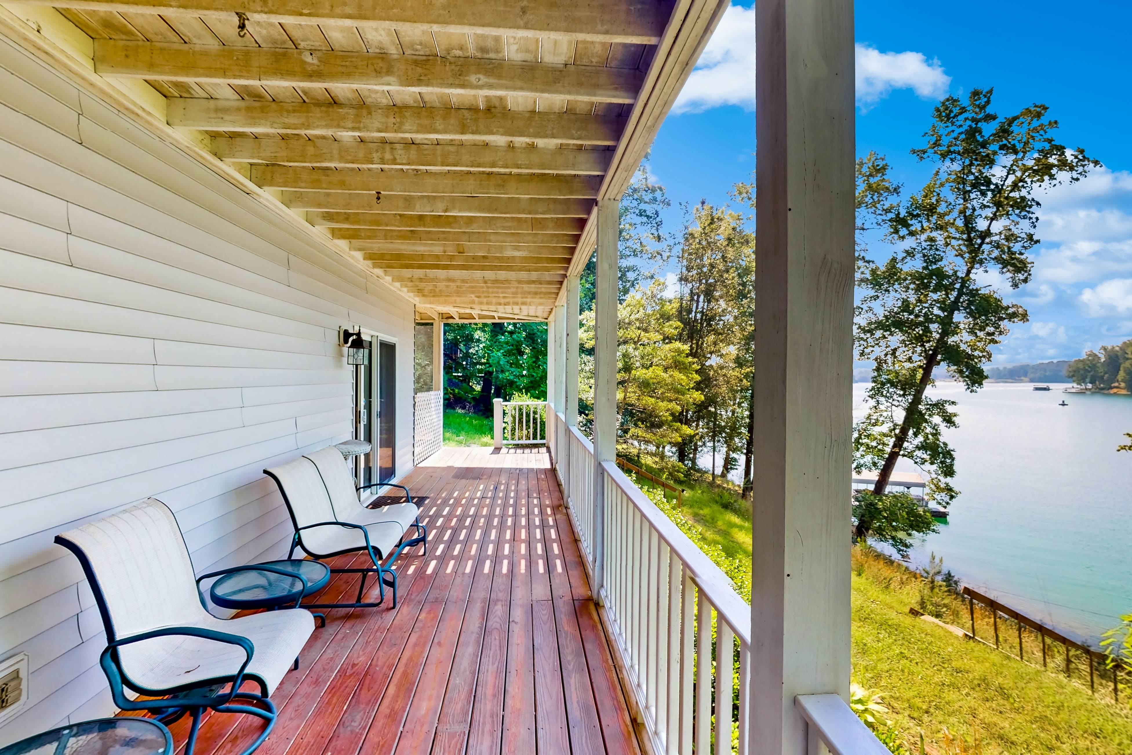 Lake front home with games, fire pit, gas grill and dock