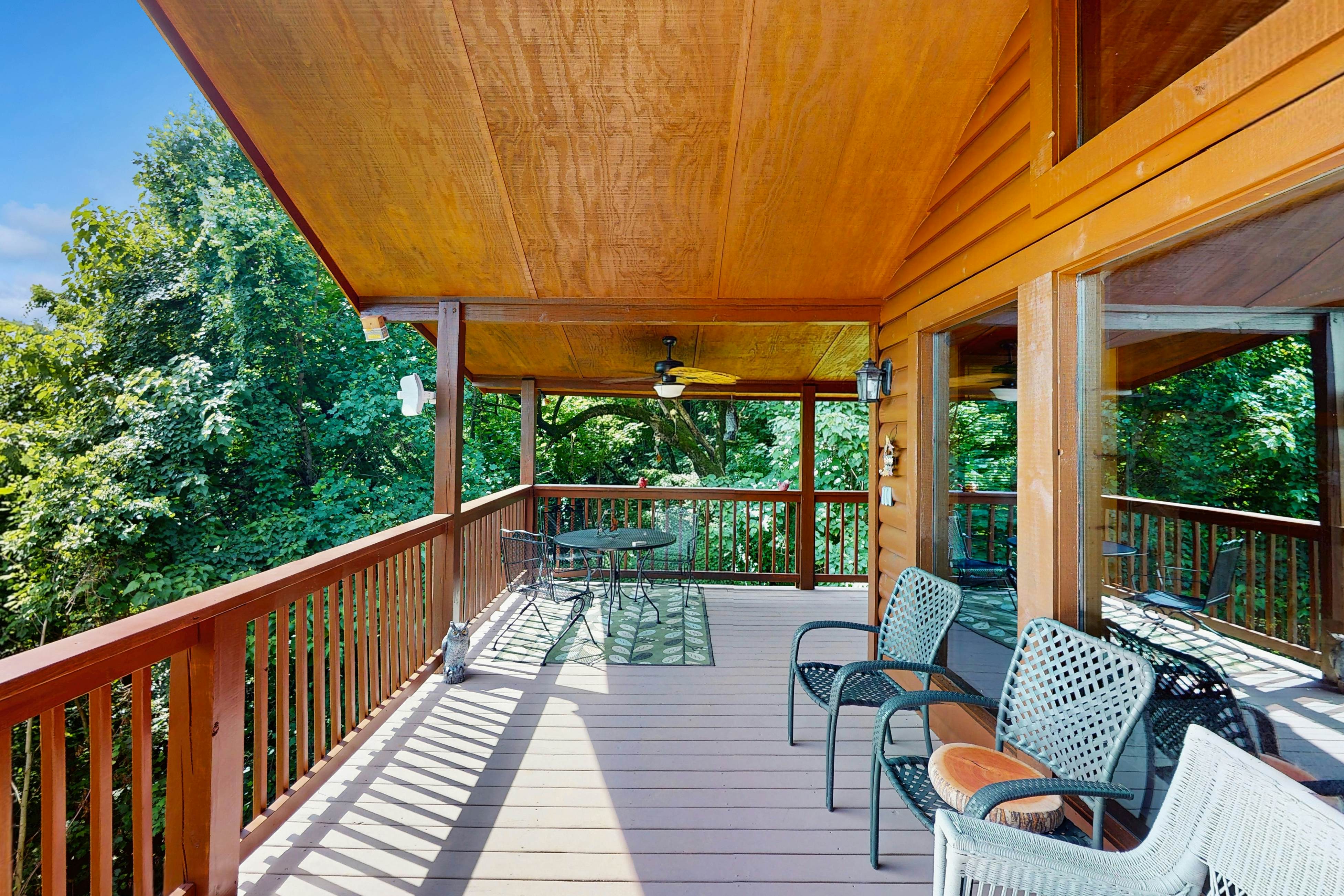 Countryside cabin w/ hot tub, decks, game room, fire pit. Free attraction ticket