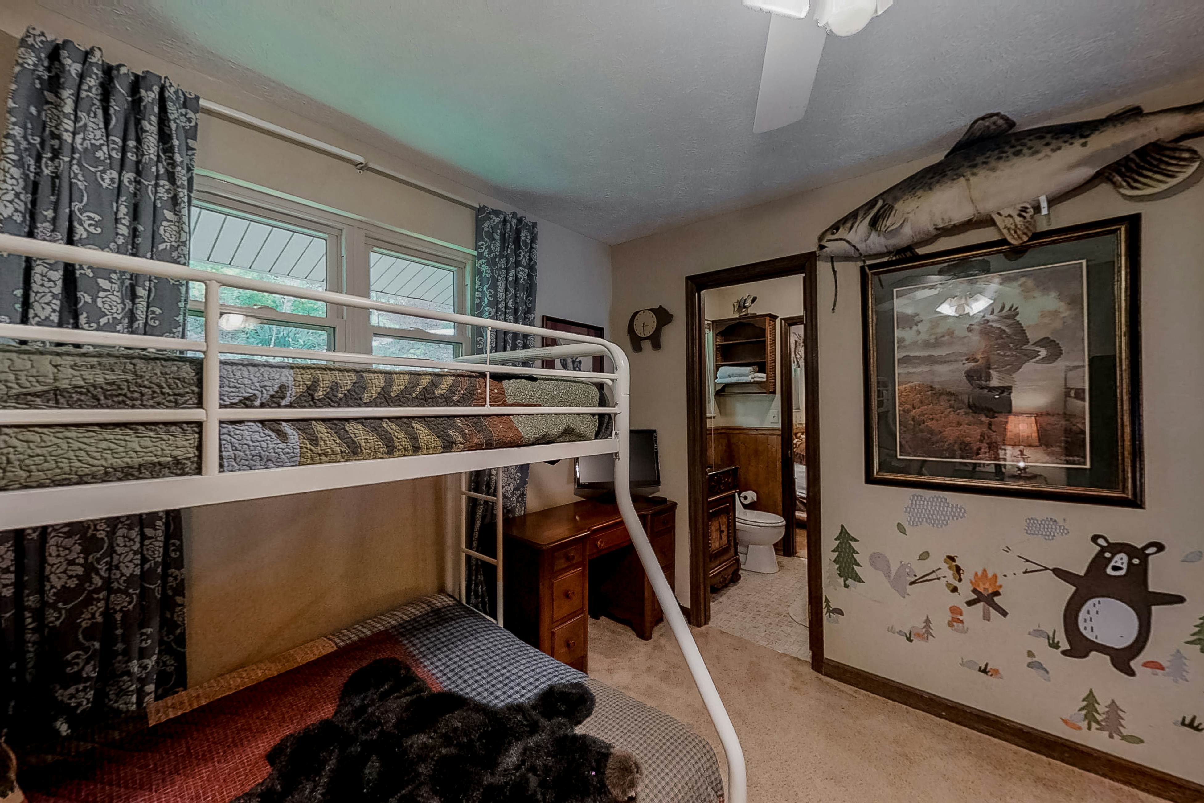 Lakefront home with amazing views, grill, fire pit, private dock, & AC