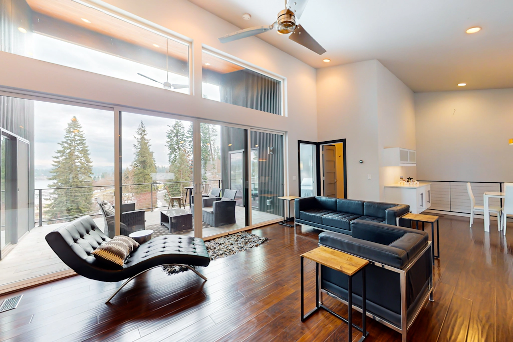 Spokane River views from a modern retreat