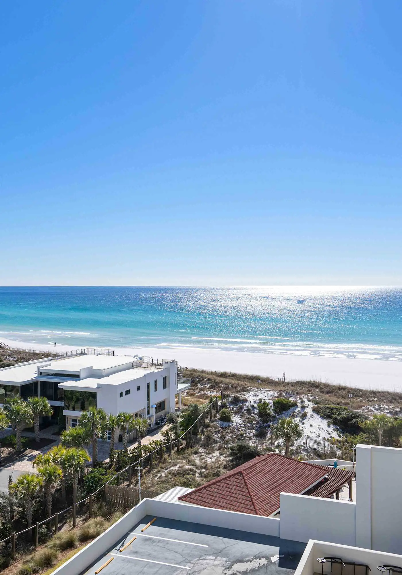 Gulf views from private balconies, beach access