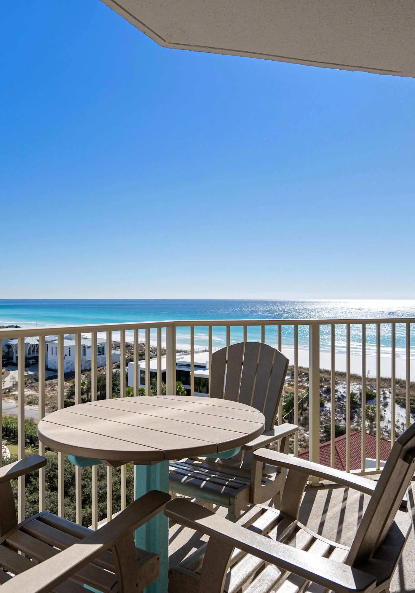 Gulf views from private balconies, beach access