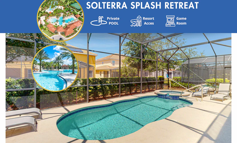 Family-friendly home with private pool, spa & resort lazy river/water slide