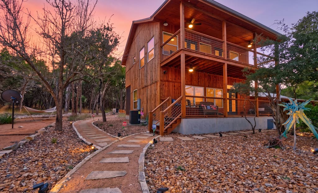 Modern Hill Country house & rustic cabin with a private pool and hot tub