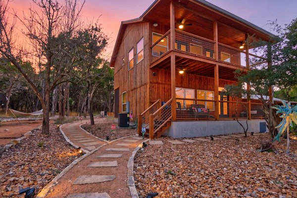 Modern Hill Country house & rustic cabin with a private pool and hot tub