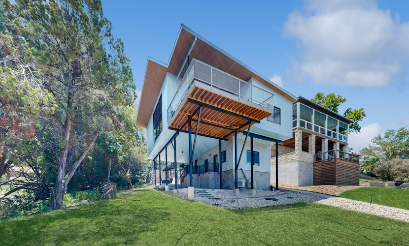 Modern lakefront home with multi levels and gorgeous views