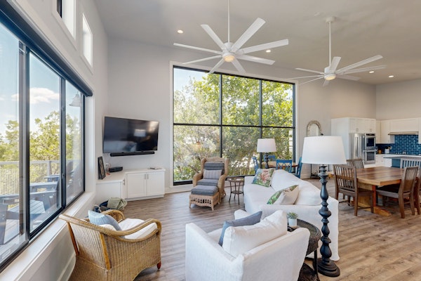 Modern lakefront home with multi levels and gorgeous views