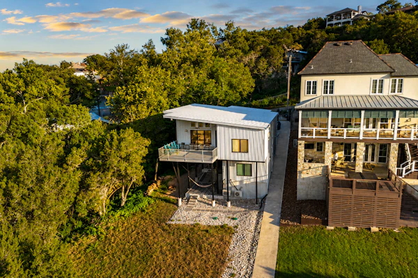 Modern lakefront home with multi levels and gorgeous views